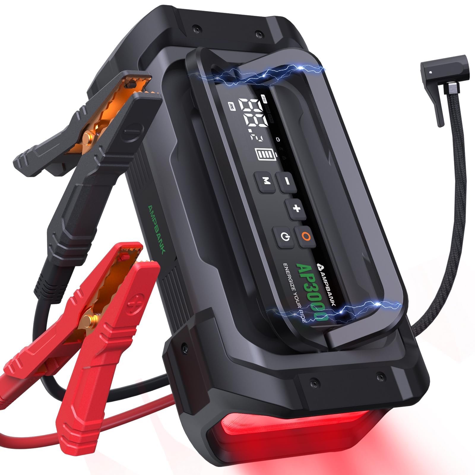 AMPBANK Jump Starter with Air Compressor, 3000A Portable Car Jump Starter with 150PSI Digital Tire Inflator, 12V Car Battery Boo