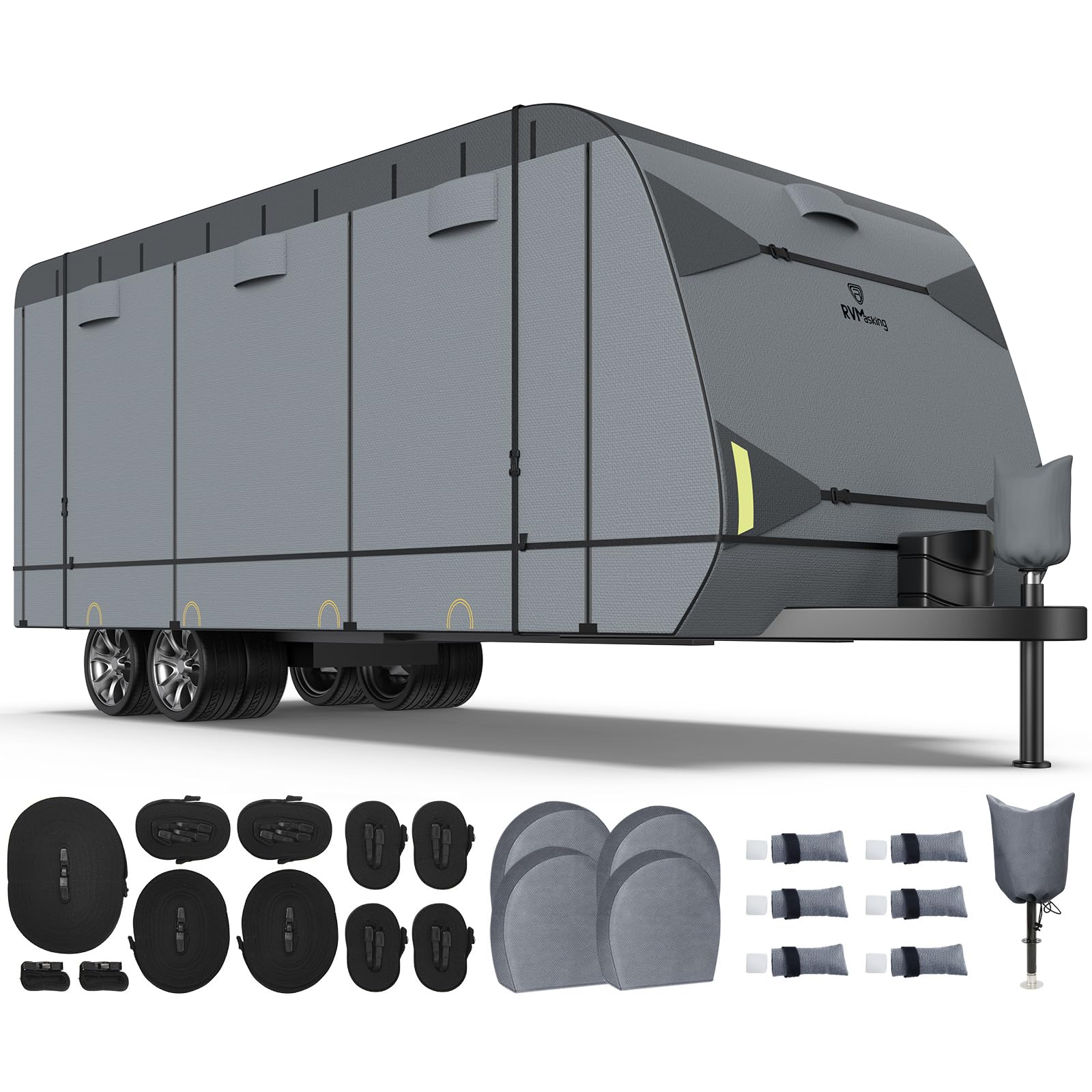 Rvmasking Rv Cover, Heavy Duty 7 Layers Travel Trailer Cover With 4 Tire Covers For 26'1''-28'6'', Windproof Rip-Stop Anti-Uv Ca