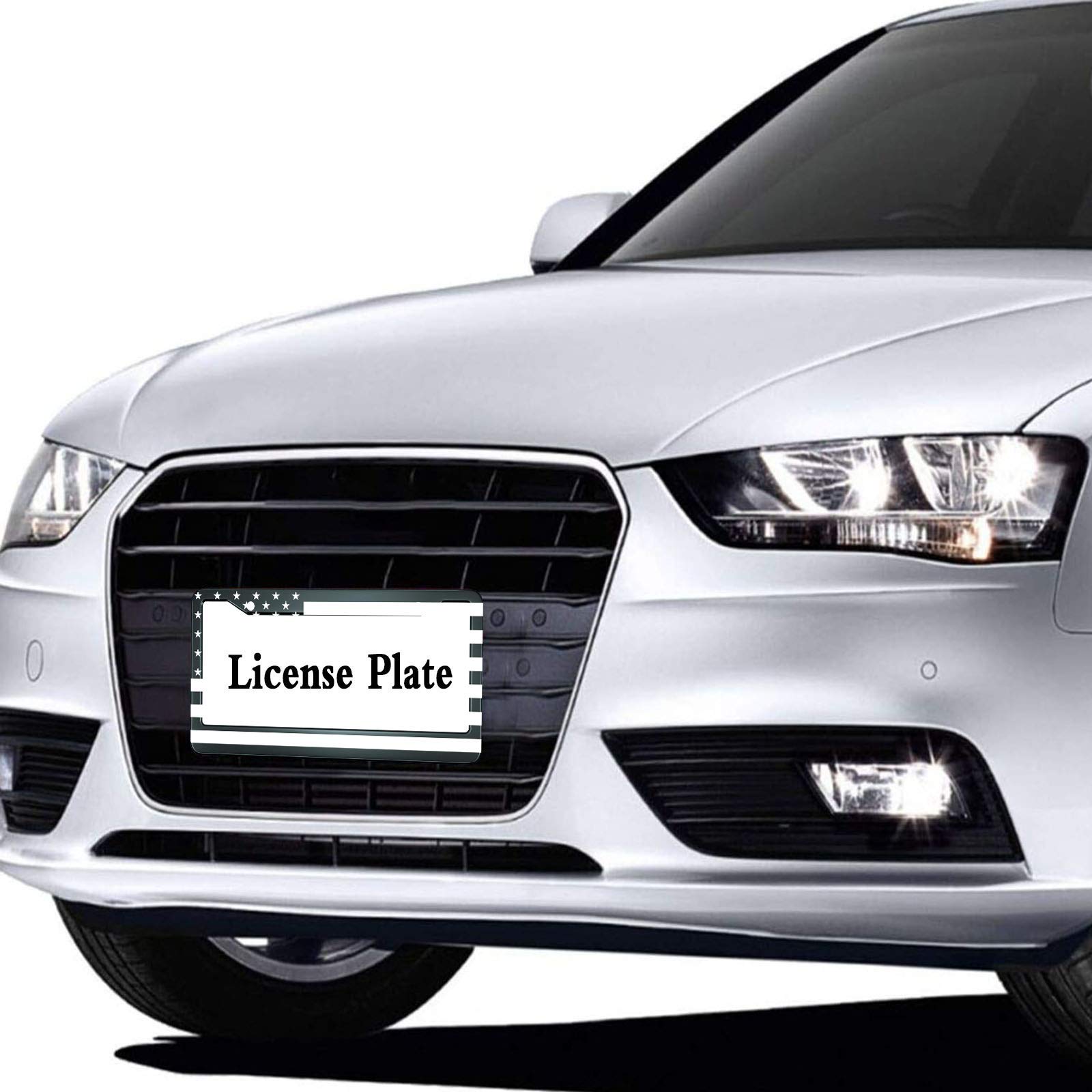 HOSNYE Black and White American Flag License Plate Frame Metal License Plate Cover Front Plates Frames Car Tag Frame for Women M
