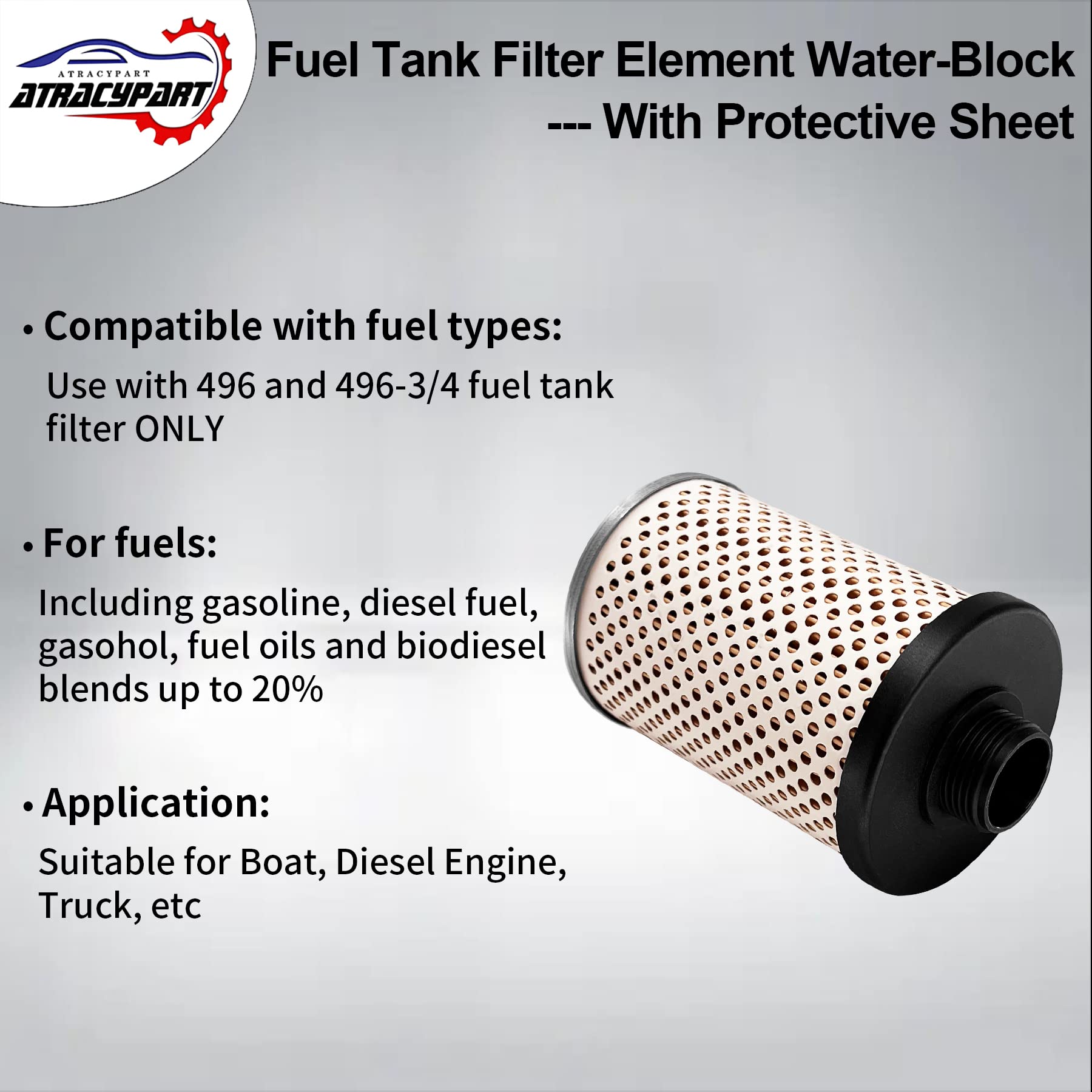 496-5 Fuel Tank Filter Element Water-Block 2 Pcs Replacement For Diesel Gasoline Biodiesel Water Separate 30 Micron with Protect