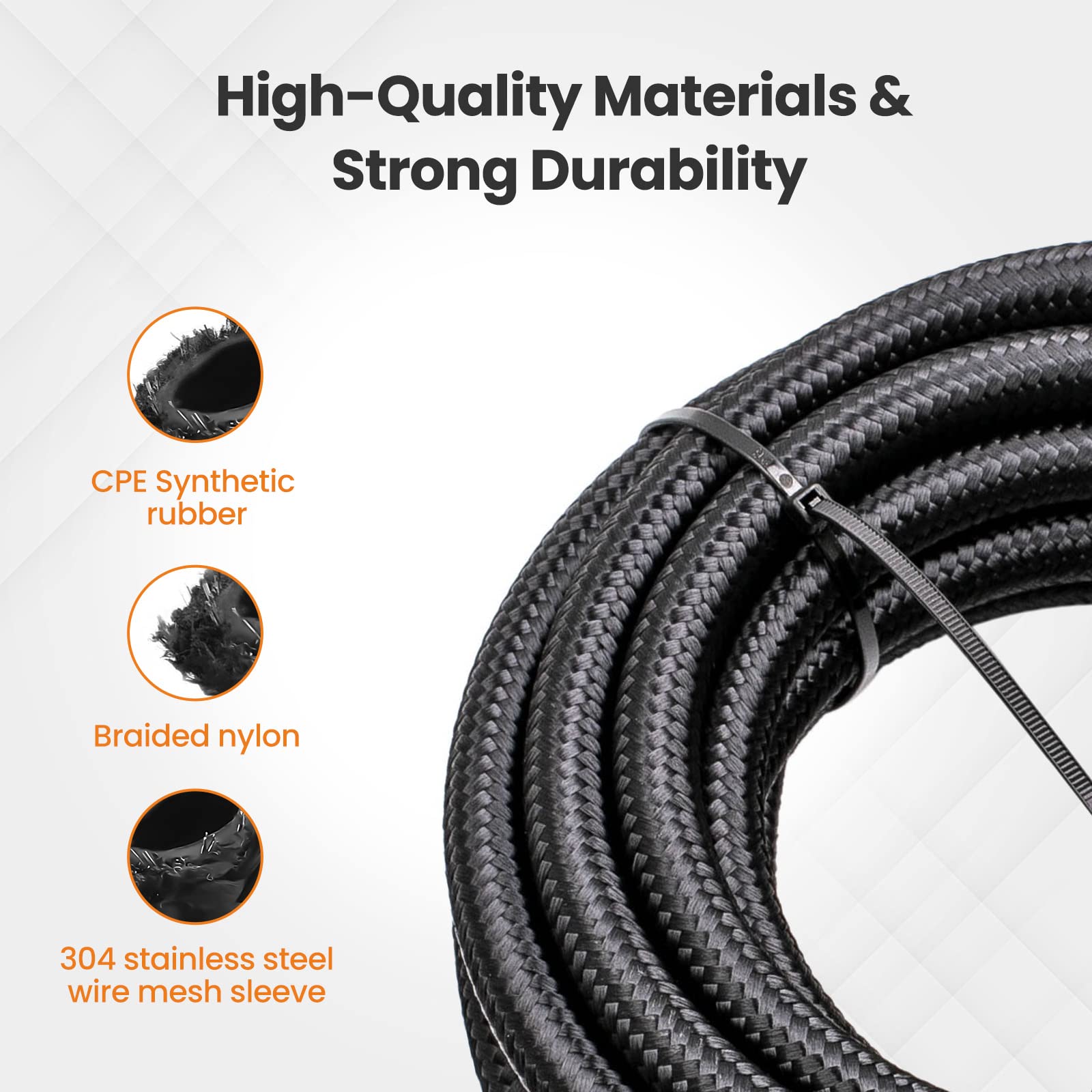 maXpeedingrods 6AN 20FT Fuel Line Kit, 3/8'' Gas Oil Line Hose, AN6 Transmission Cooler Lines, CPE Nylon Stainless Steel Braided