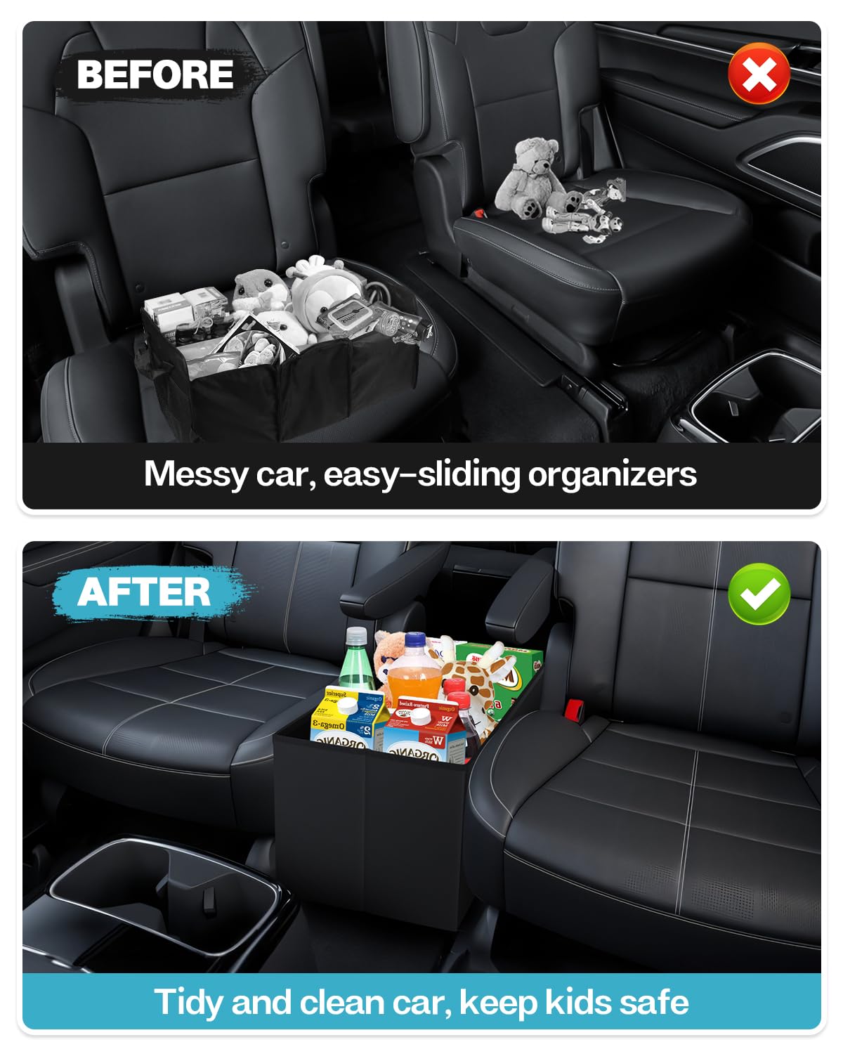 Mixsuper Liner Car Seat Organizer for Kia Telluride 2020-2026, Black Leather Backseat Console Storage Box for Kids and Pets