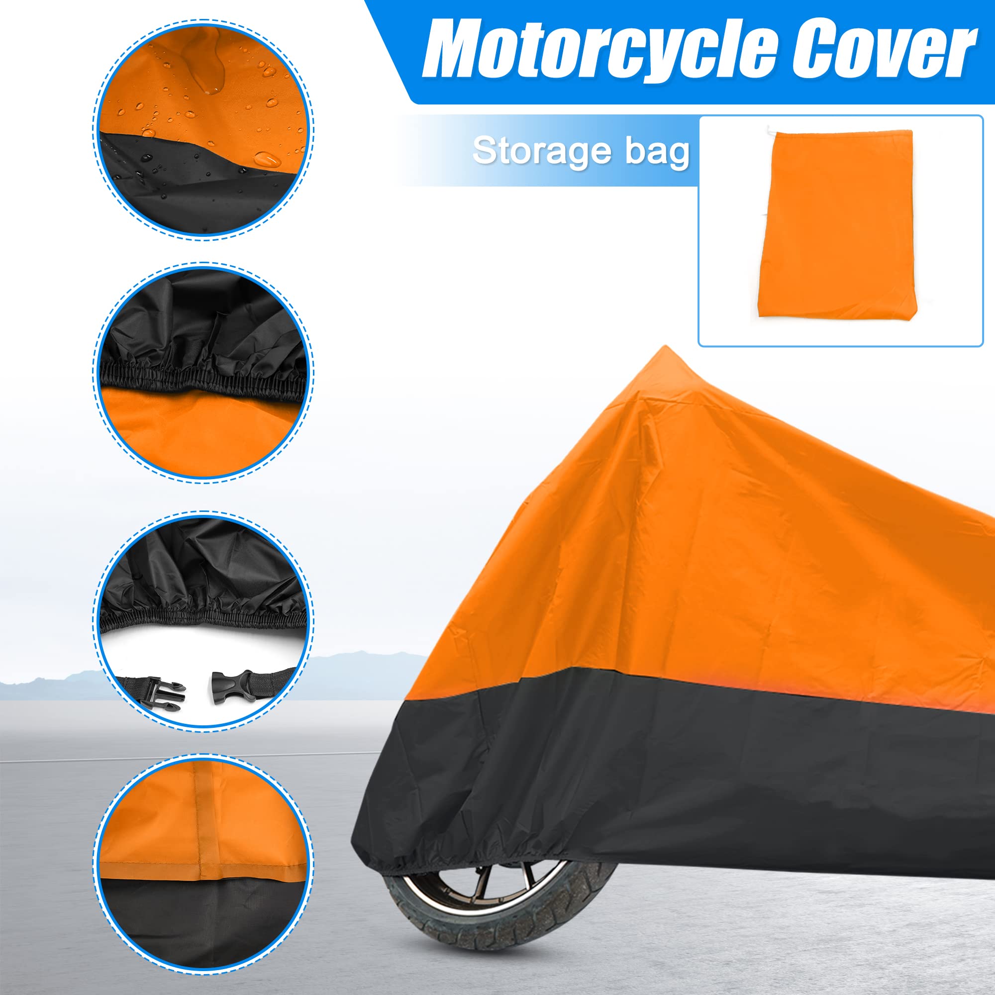 Uxcell Motorcycle Cover Bike All Season Waterproof Dustproof Protective Outdoor Motorbike Rain Cover 190T Xl Orange Black For Ha