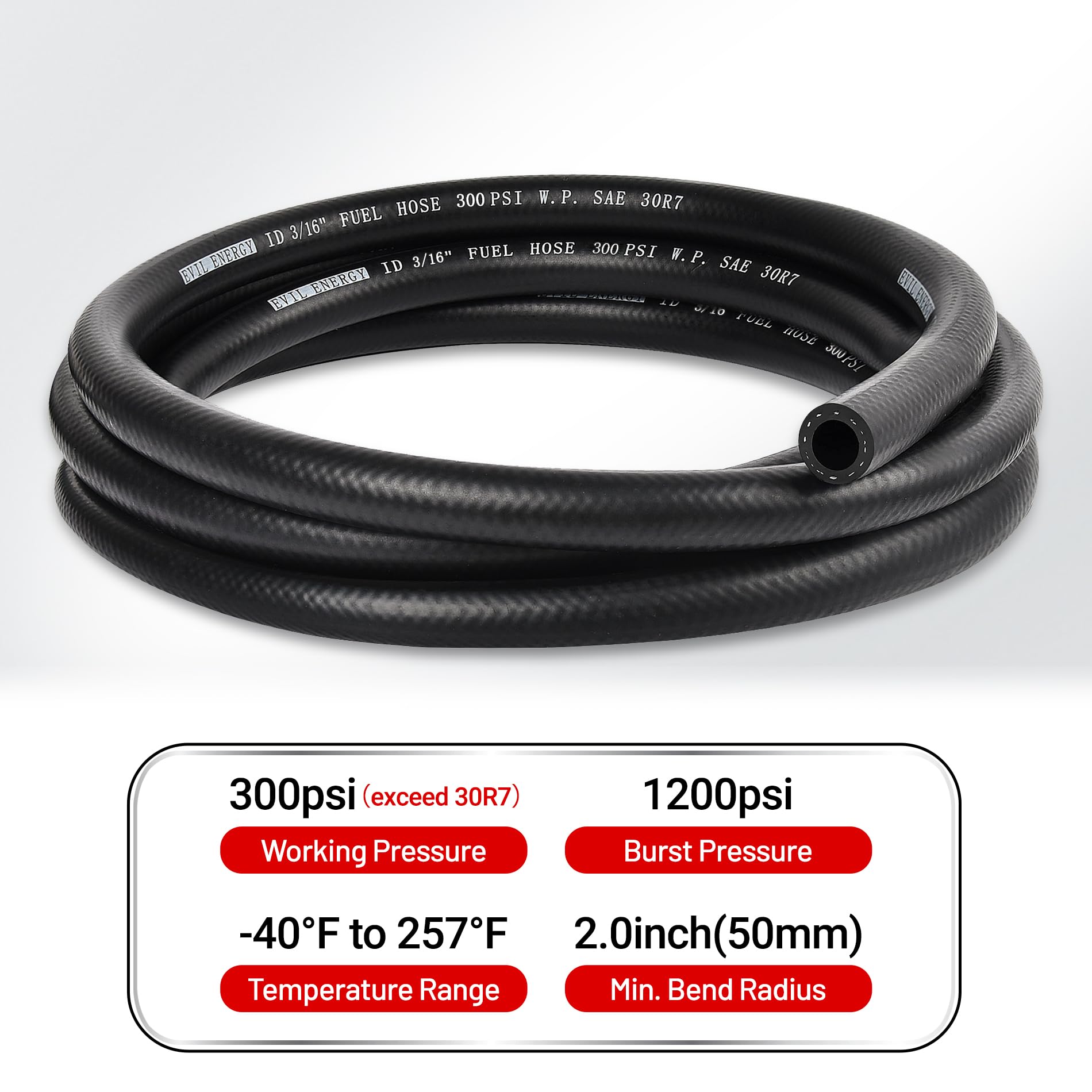 Evil Energy 3/16 Fuel Hose Line Push Lock Nbr Rubber Sae 30R7 10Ft 300Psi