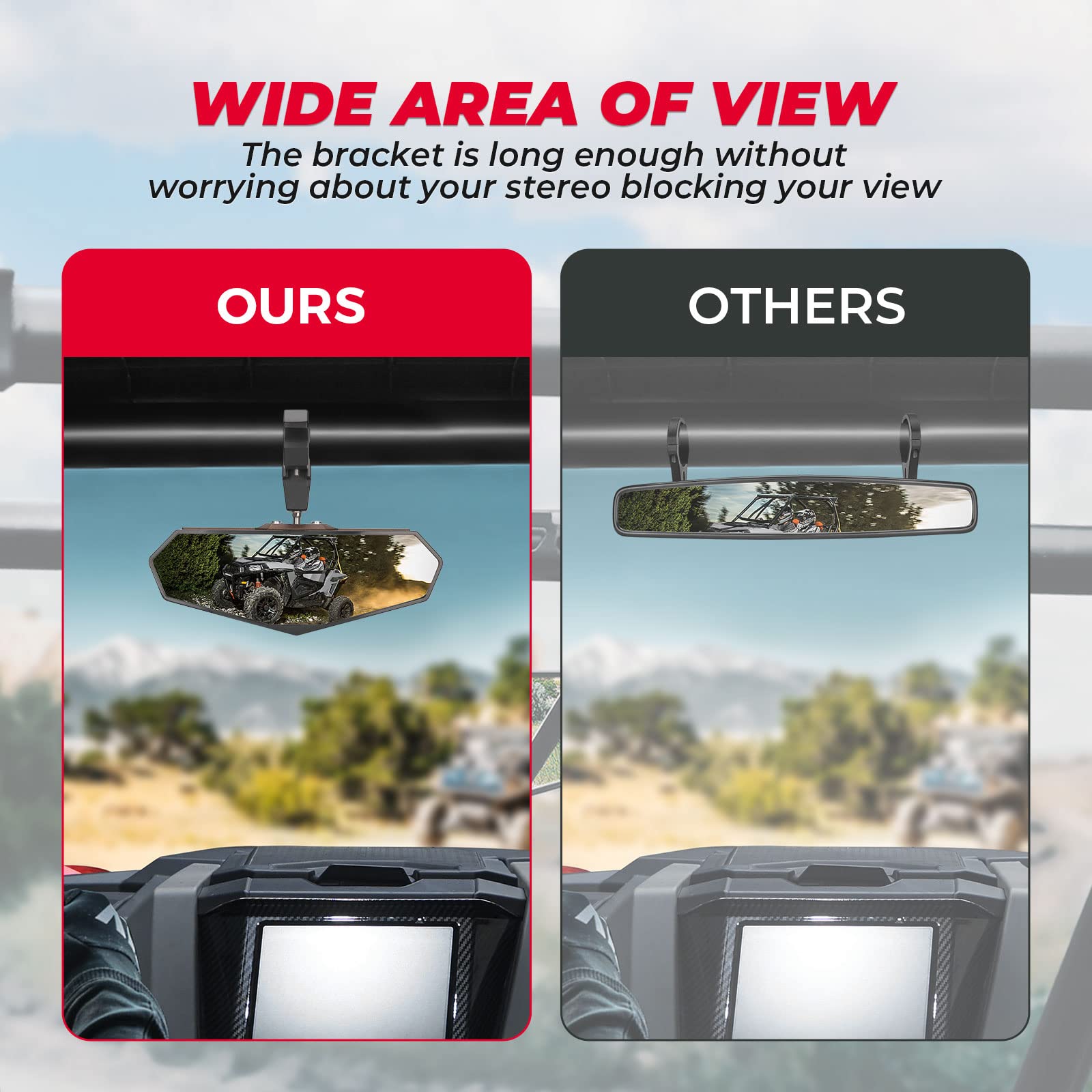 KEMIMOTO UTV Rear View Mirror, SXS Center Mirror Fits for 1.6''-2'' Roll Bar Cages Compatible with Polaris RZR, Can-Am X3, Can-A