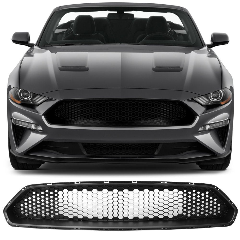 Ikon Motorsports Front Upper Grille, Compatible With 2018-2023 Ford Mustang Mesh Style Matte Black Abs Replacement Front Bumper