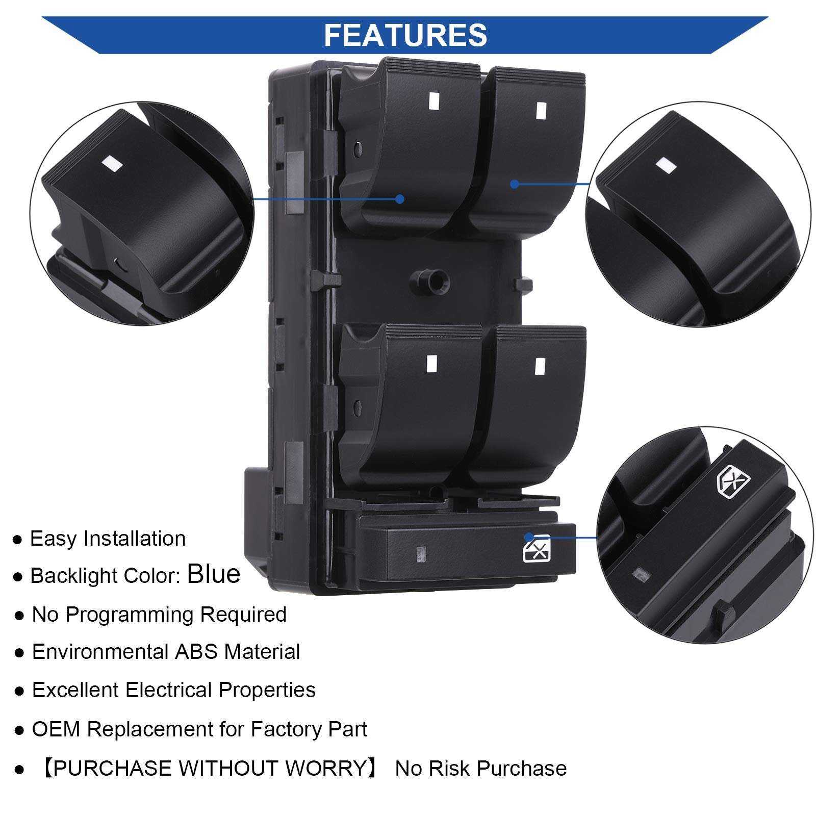 Obaee Driver Side Power Master Window Switch, Compatible With Chevy Silverado/Chevrolet Traverse/Hhr/2007-2013 Gmc Sierra/Yukon/
