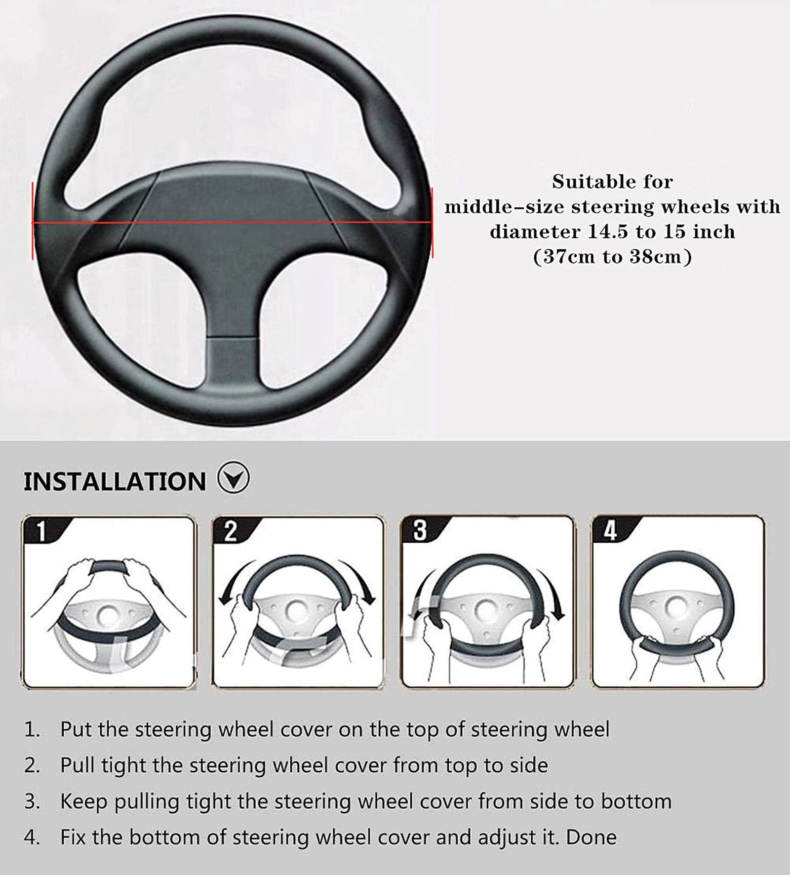Labbyway Microfiber Leather Auto Car Steering Wheel Cover, Universal Fit 15 Inch Anti-Slip Wheel Protector, Blue
