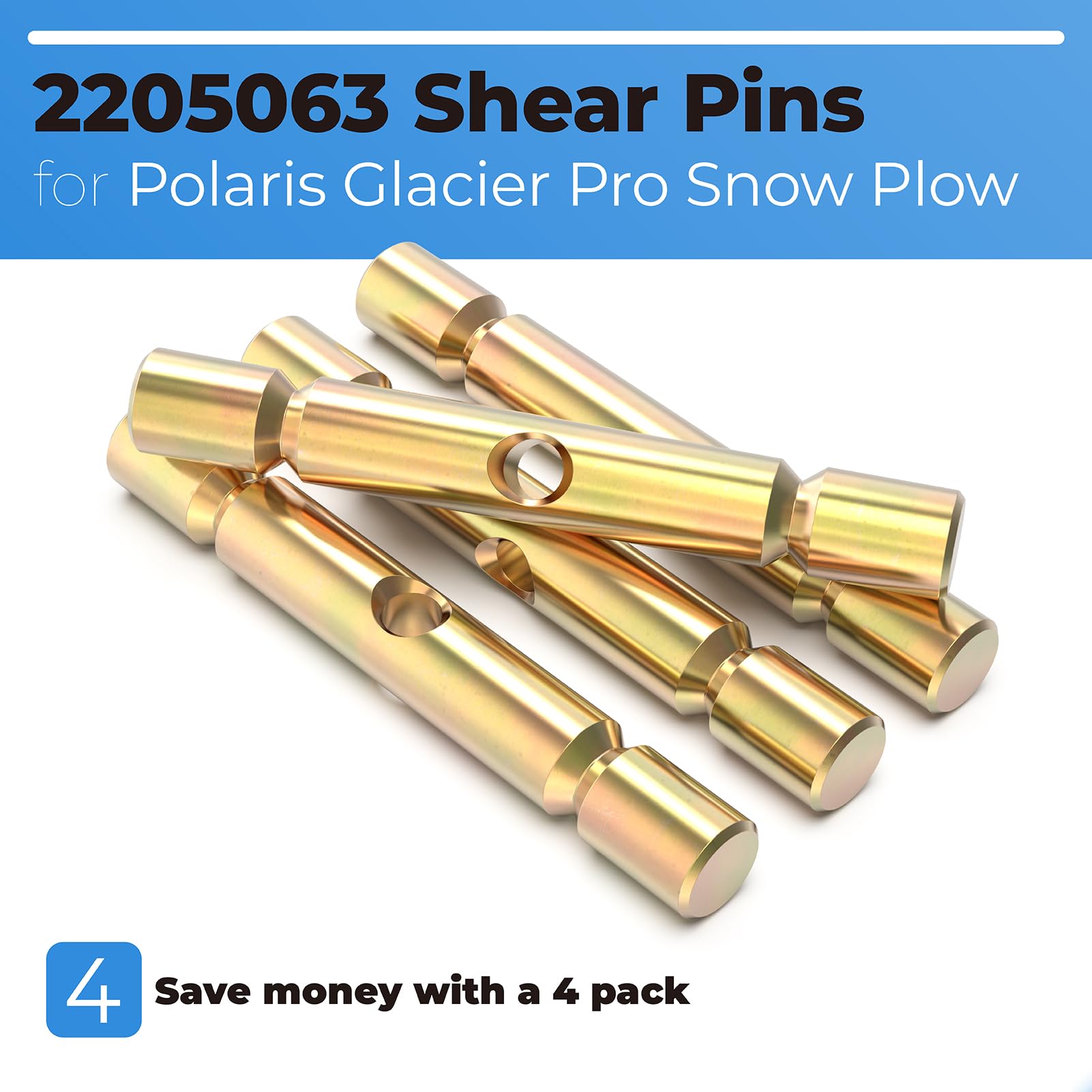 PalpitateC Shear Pin for Polaris ATV 2015-2019, Zinc Plated, Gold, 4pcs Replacement Parts for Snow Plow Glacier Pro