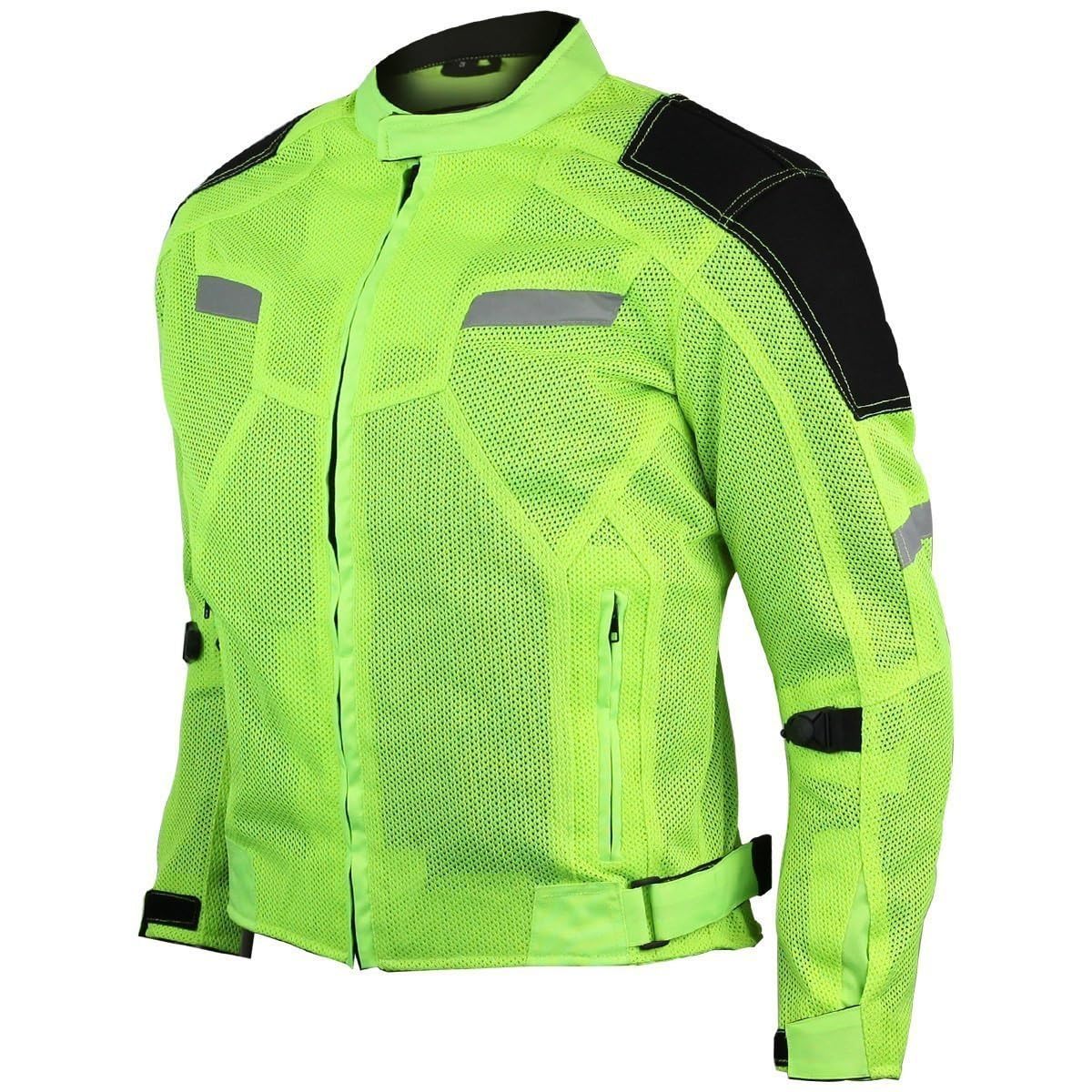 Vance Leather Viper Mens Hi-Viz Reflective Mesh Motorcycle Jacket W/Ce Armor & Thermal Removable Liner (Hi-Viz Green, 2X-Large)
