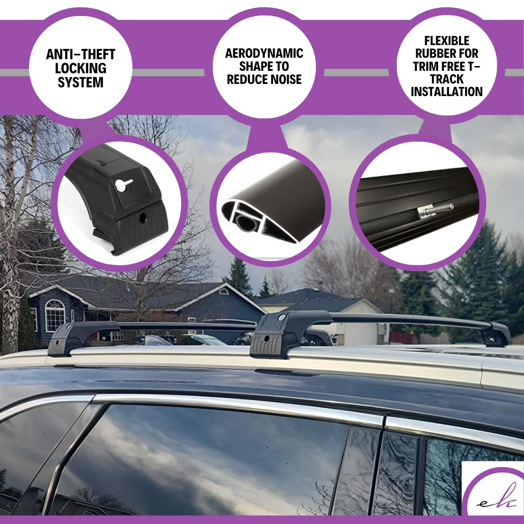 Erkul 220Lbs Roof Rack Cross Bars For Bmw X3 G01 2018-2025 | Aluminum Crossbars With Anti Theft Lock For Rooftop | Compatible With Flush Rails - Black