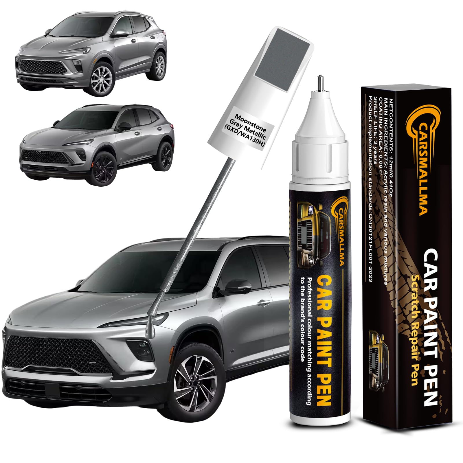 carsmallma Moonstone Gray Metallic(GXD/WA130H) Car Touch Up Paint for Buick, Color Accurate Car Paint Scratch Repair Pen Kit Qui