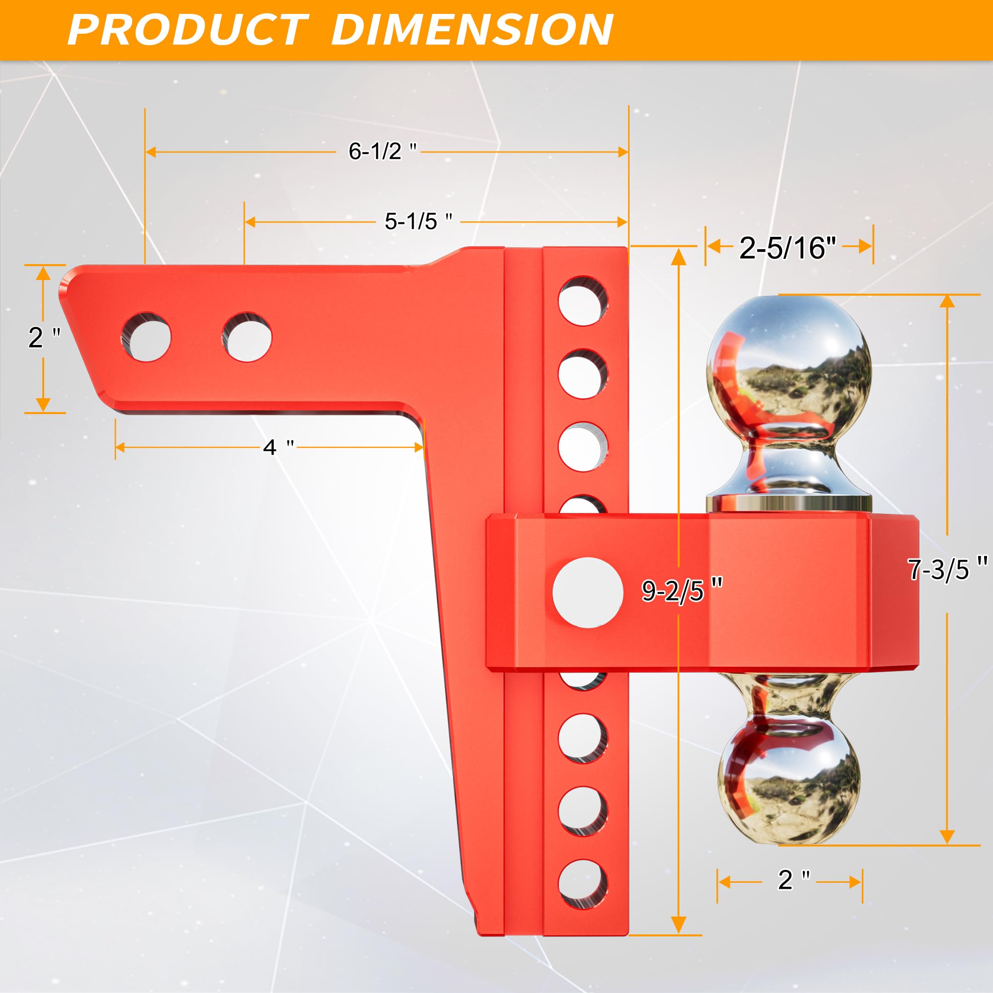 Locame Adjustable Trailer Hitch, Fits 2-Inch Receiver Only, 8-Inch Drop/Rise Aluminum Drop Hitch,12,500 Lbs Gtw-Tow Hitch For He