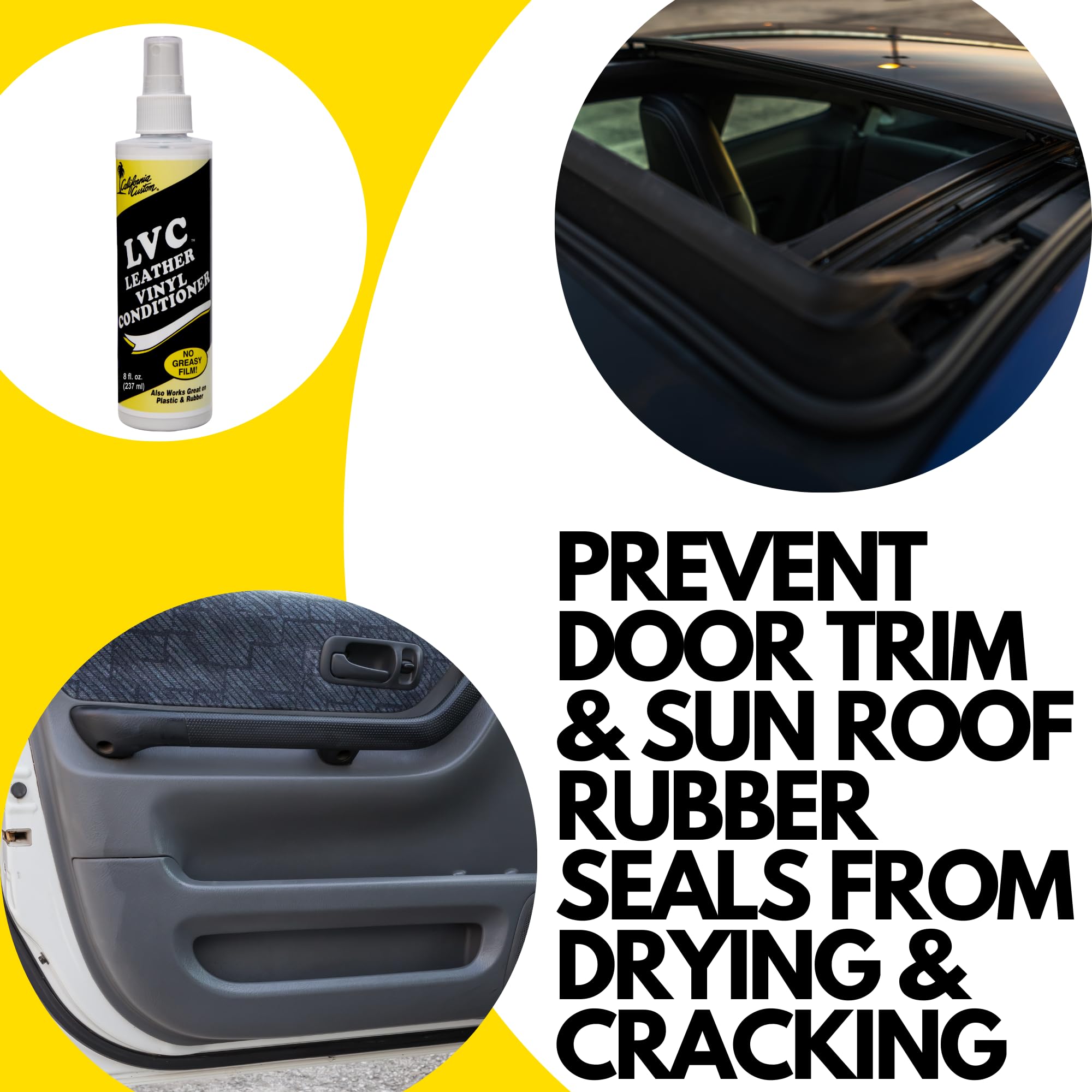 CALIFORNIA CUSTOM Leather Vinyl Conditioner LVC - 8 fl. oz. Protects Leather, Rubber, Plastic & Vinyl from Cracking & Drying. No Greasy Film.
