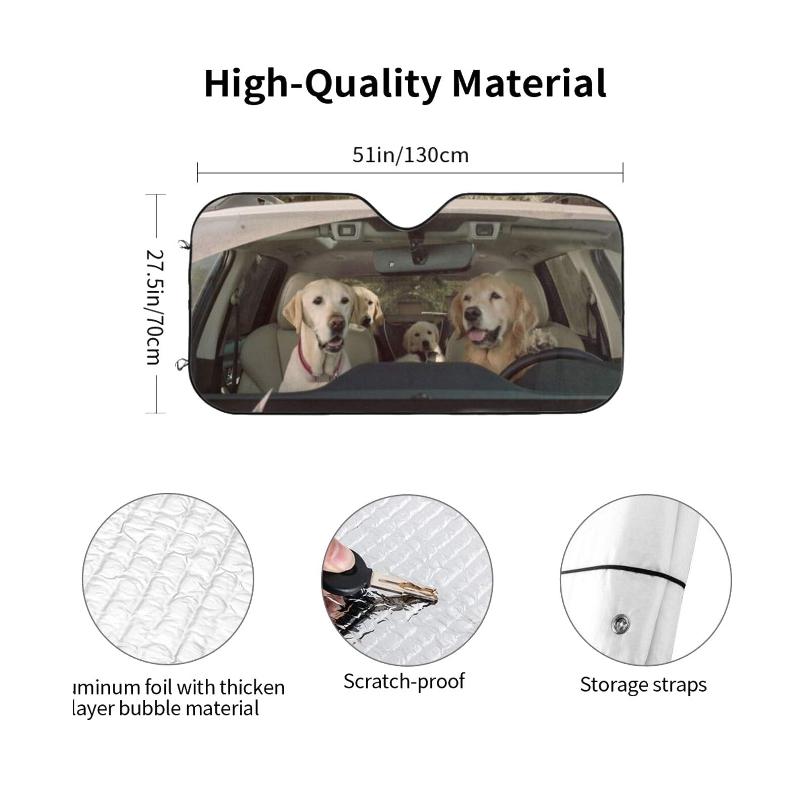 Two Dogs Driving Car Front Windshield Sun Shade,Auto Sunshade For Car Truck Suv - Blocks Uv Rays Sun Visor Protector (51 X 27.5Inch,Upgrade Hardened)