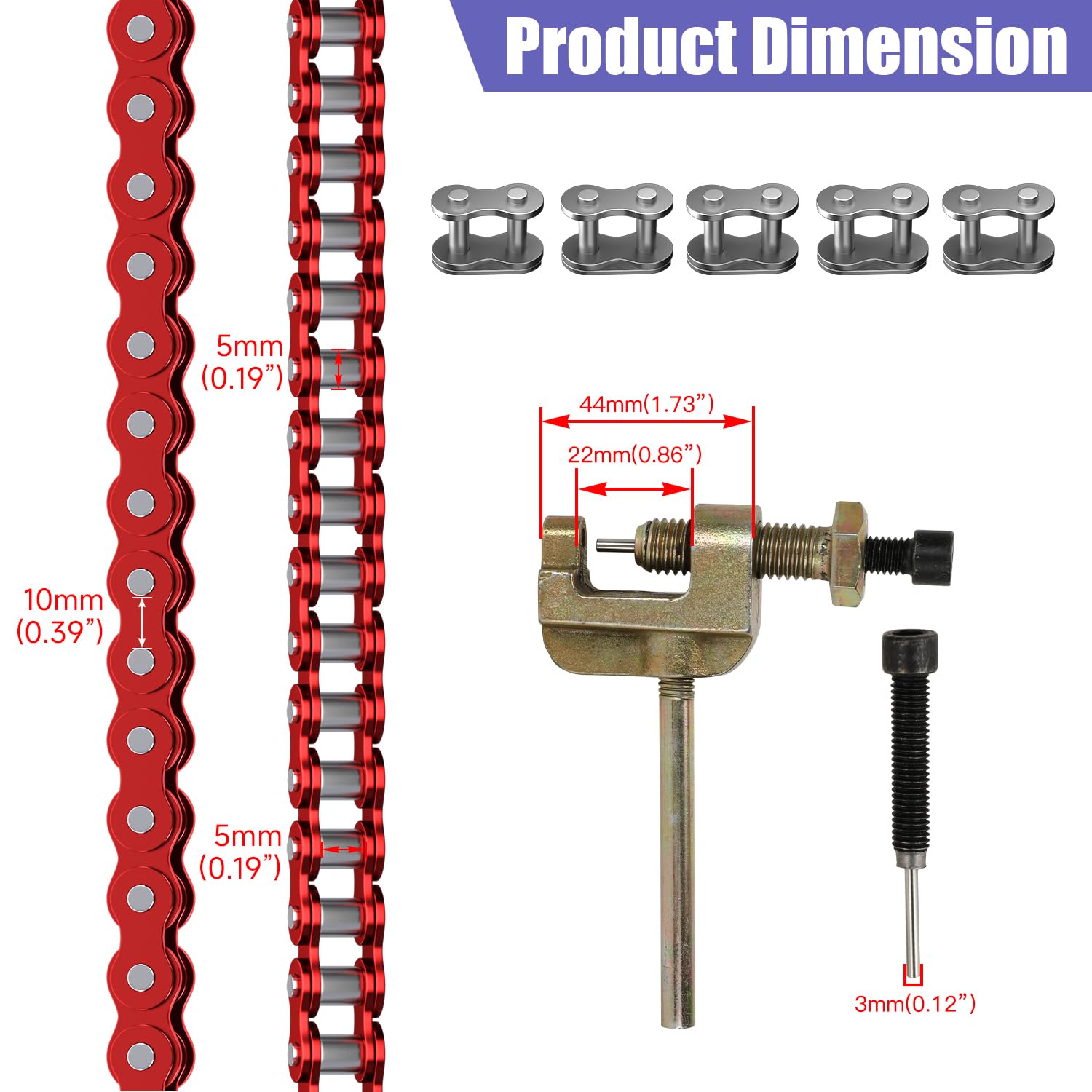 CILOYU 35 Chain for Mini Bikes - Red Metal, Compatible with Coleman CT100U, Baja DB30, Motovox MBX10, Model CO-CH35-RD