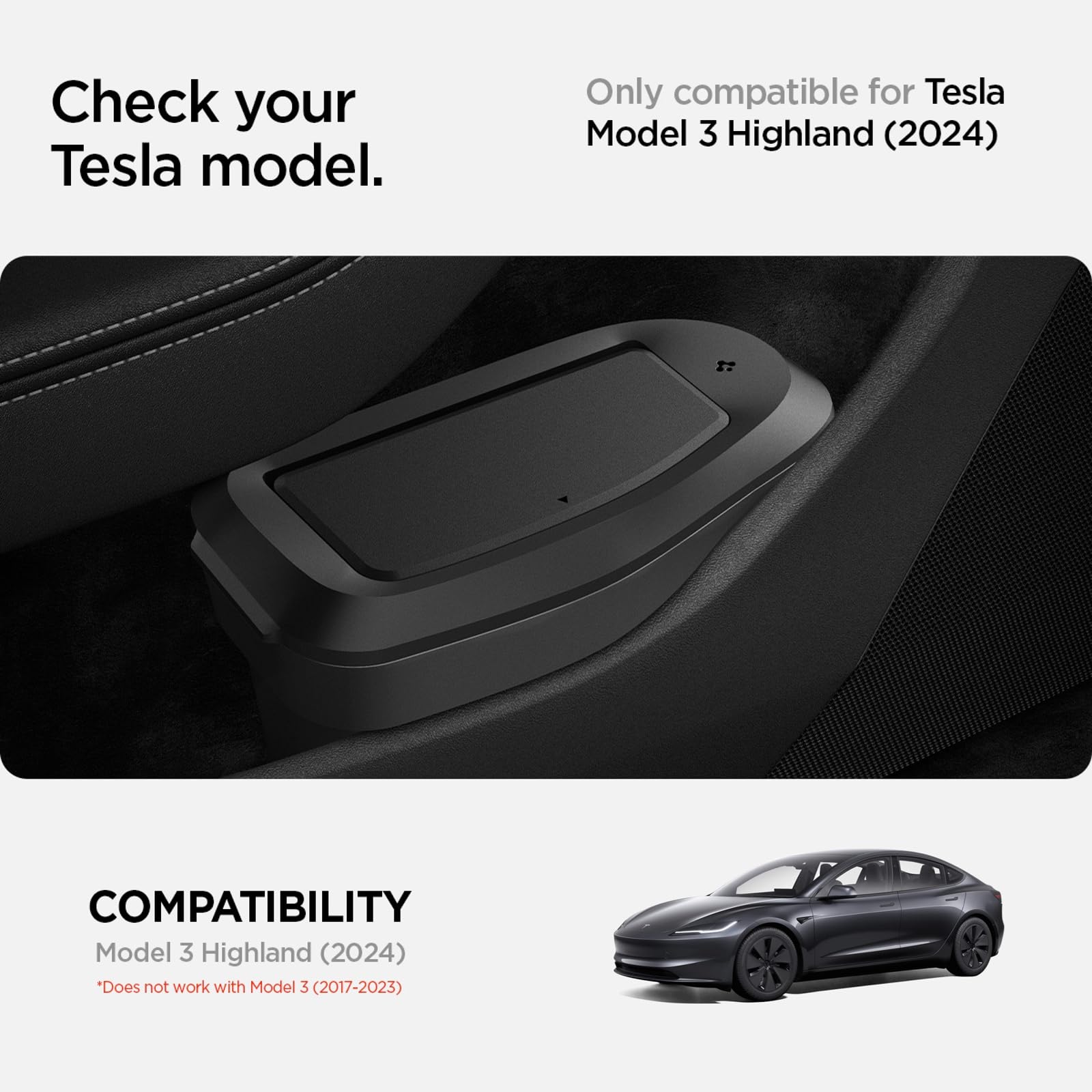 Spigen Car Trash Can for Tesla Model 3 Highland - Black, Polycarbonate, Model TO282, Fits Standard, Premium & Performance 2025/2026