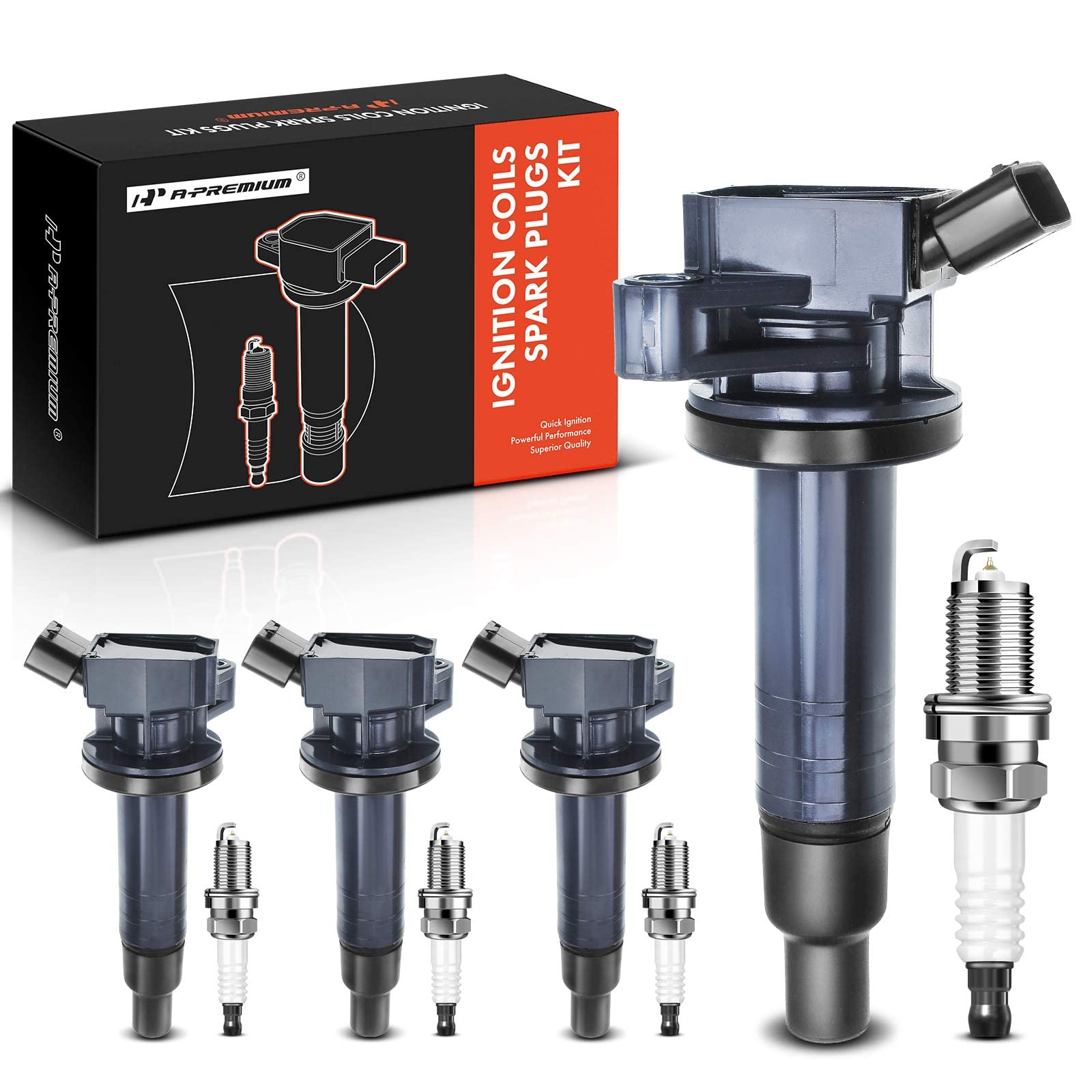 A-Premium Set Of 4 Ignition Coil Pack And Iridium Spark Plugs Compatible With Toyota Corolla 1999-2008, Matrix 2003-2008 & Chevr