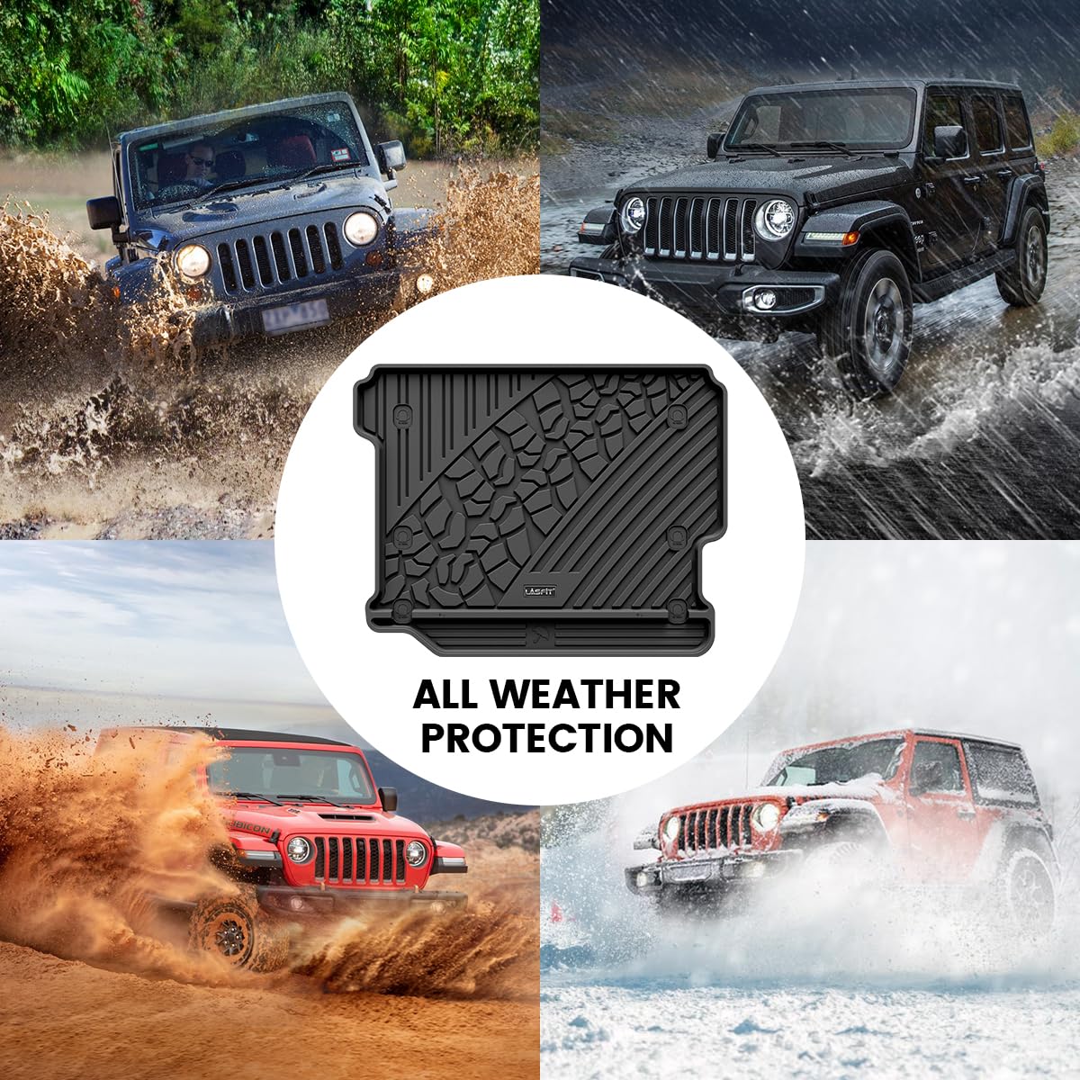 LASFIT Trunk Mat for Jeep Wrangler JL 2018-2025, All Weather TPE, Black, 36*9*9, Custom Fit Cargo Mat for Flat Load Floor