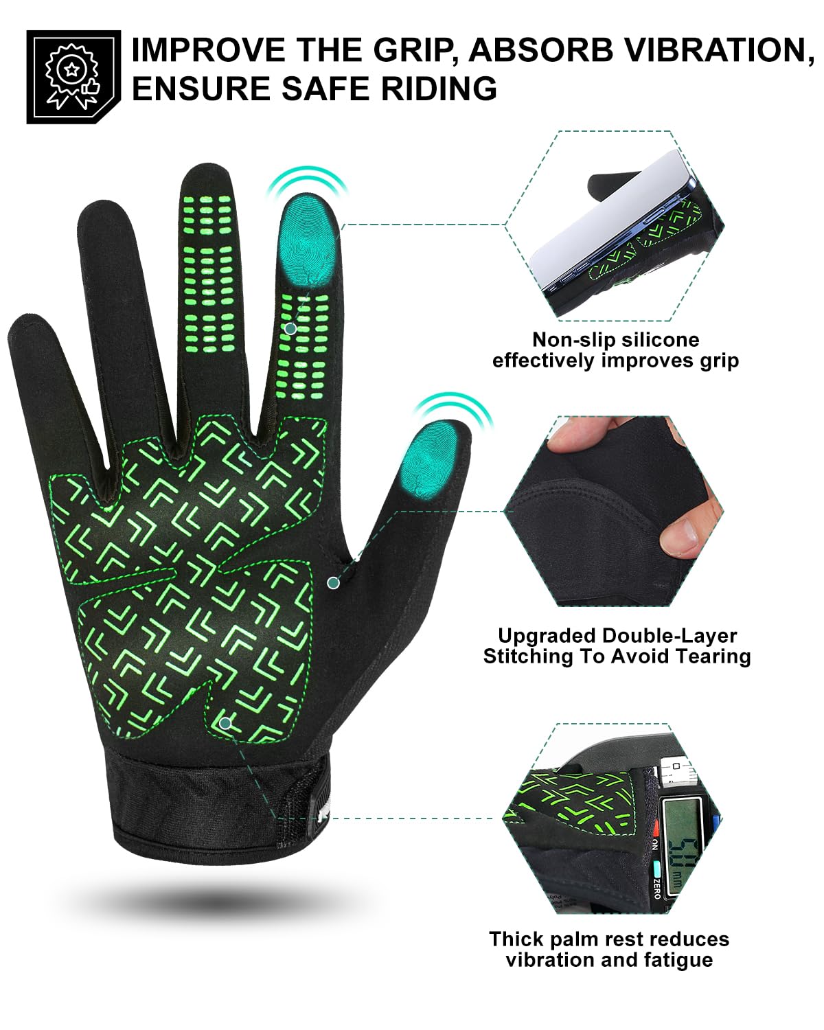 Rigwarl Motorcycle Gloves For Men And Women - Touchscreen, Breathable Skeleton Dirt Bike Non-Slip Full Finger Gloves For Riding,