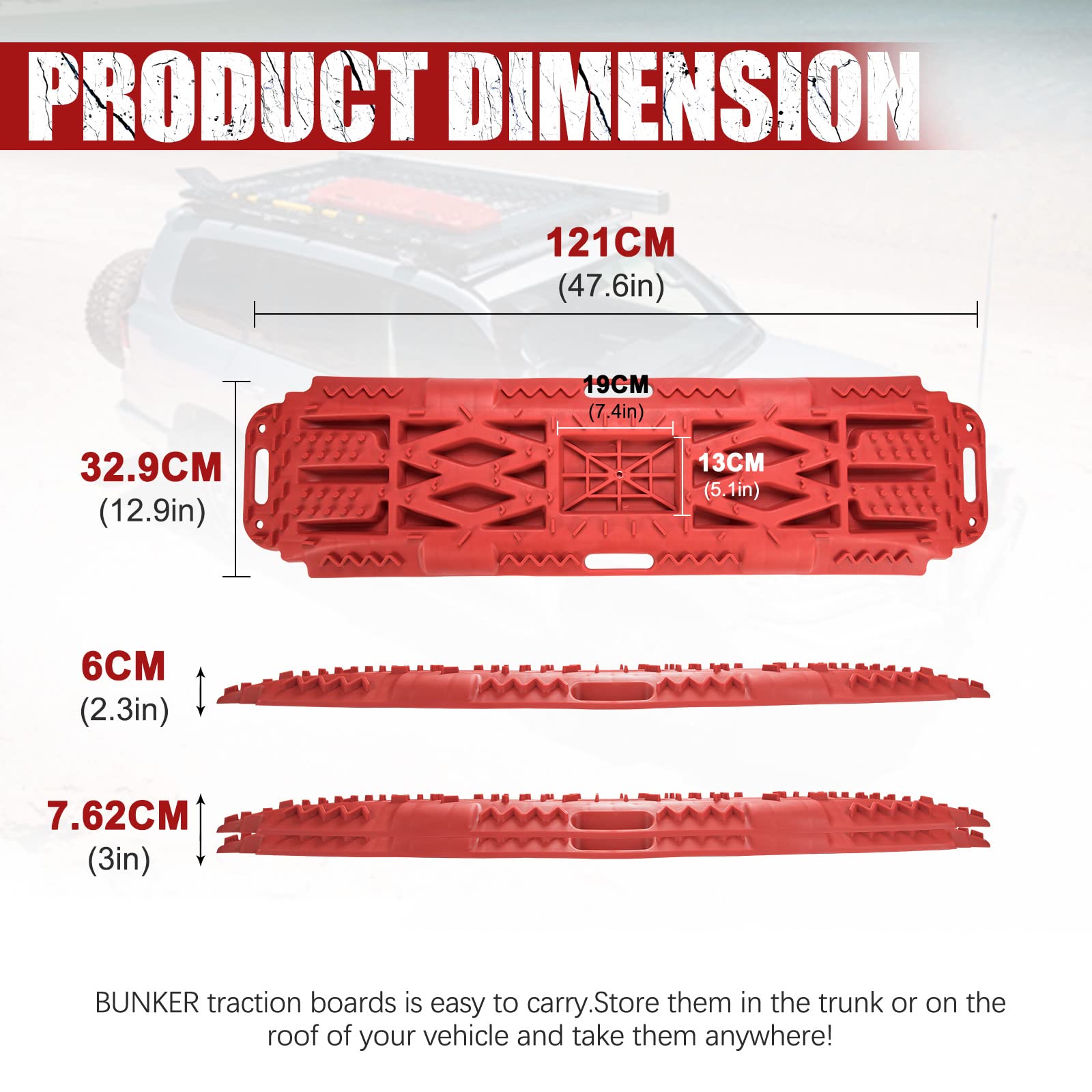 Bunker Indust Offroad Traction Boards With Jack Lift Base, Mud Sand Tracks Snow Tire Traction Mat Recovery Ramp For 4X4 Jeep Truck Suv Atv Utv Pair Red Traction Pads