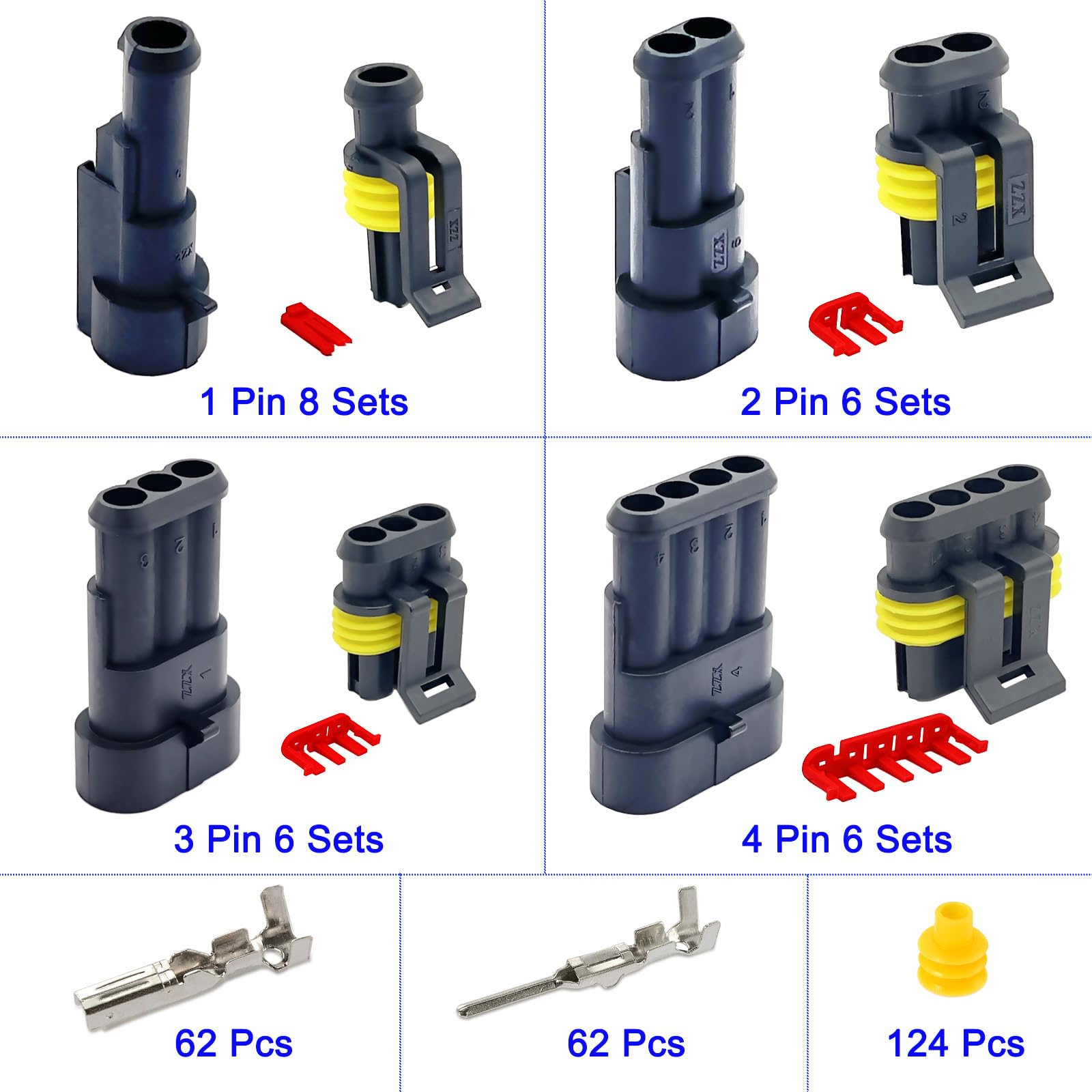 Twippo 352Pcs Waterproof Car Electrical Connector Terminals Automotive Electrical Wire Connector Plug Kit 1/2/3/4 Pin Connectors Male And Female