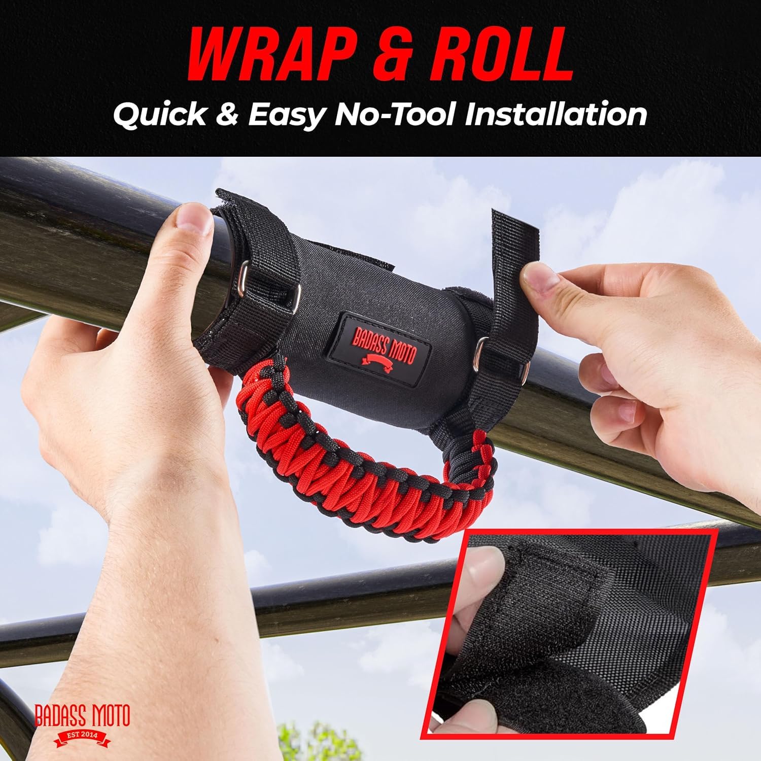 Badass Moto UTV Grab Handle - Durable Red Paracord, Stainless Steel, 2 Pack, Model ATVGH-PC