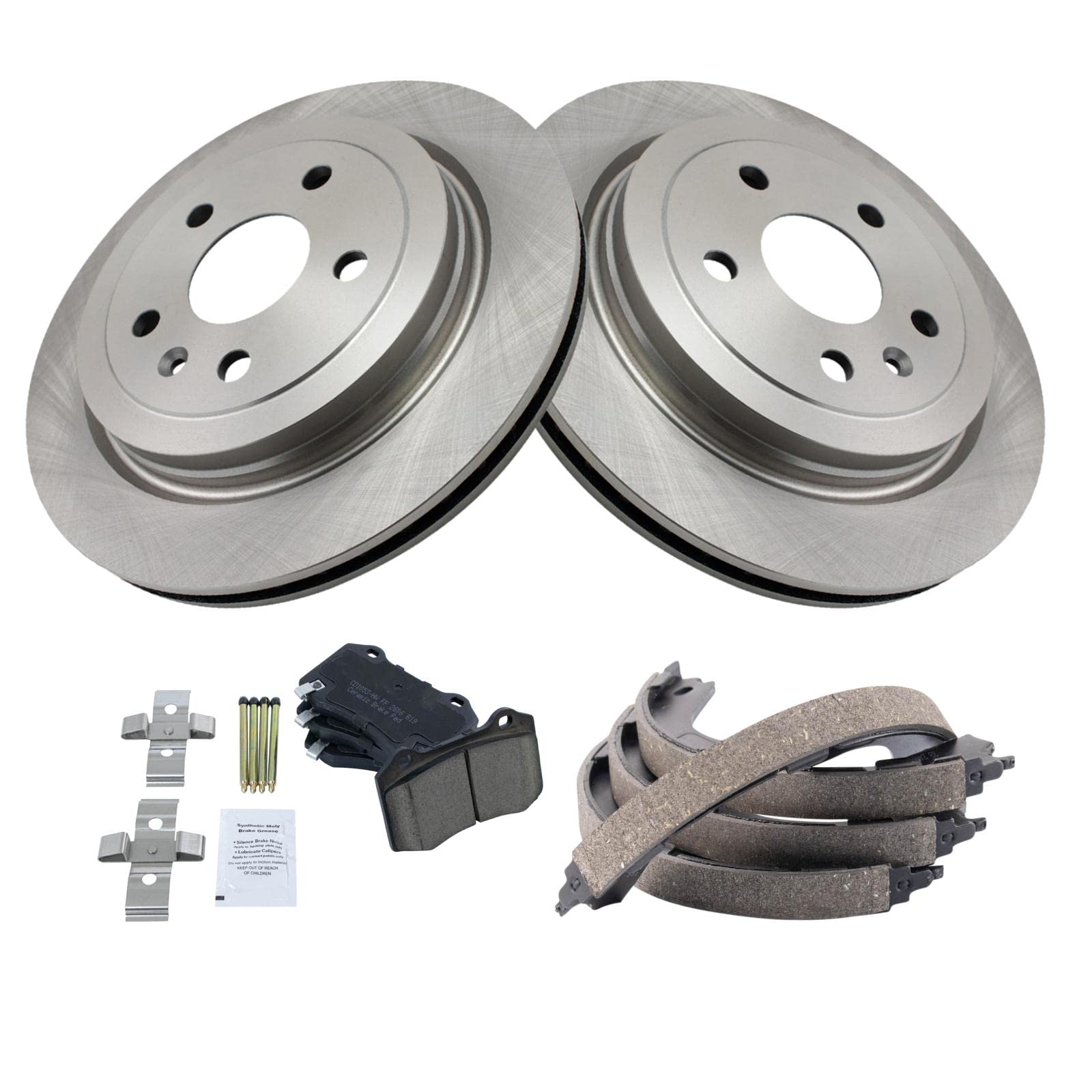 Trq Rear Brake Pad & Rotor Kit Brake Pads Brake Rotor Parking Brake Shoe Set Ceramic Compatible With 2015 Cadillac Cts