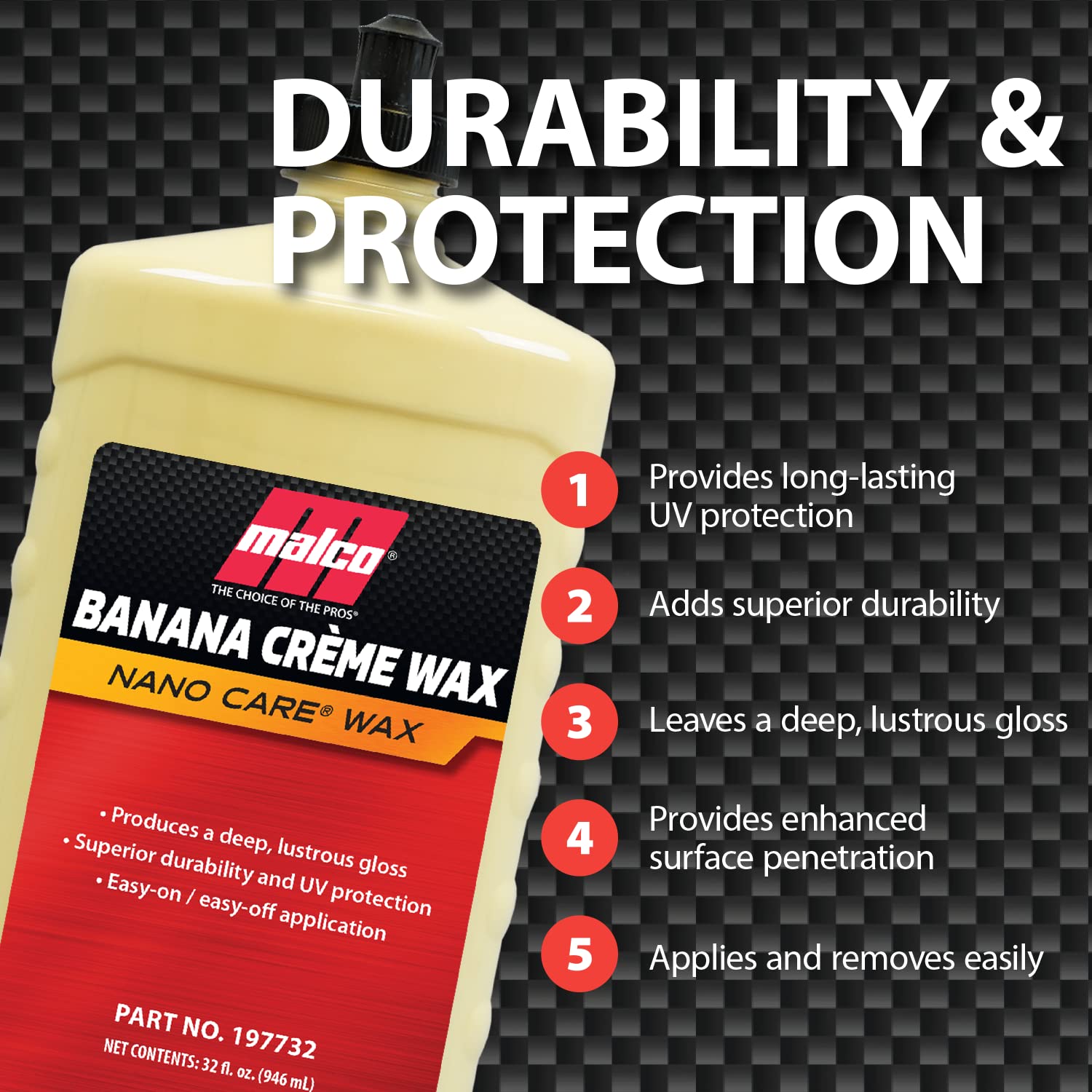 Malco Nano Care Banana Creme Wax - Deep Gloss Shine & UV Protection - 32 oz - Automotive, Marine & Industrial Use
