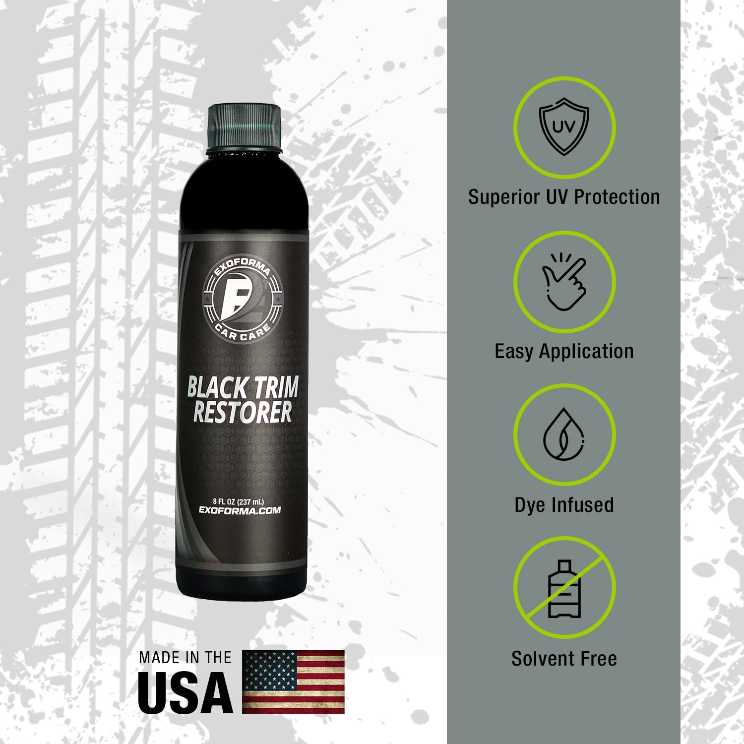 Exoforma Black Trim Restorer - Restores Factory Black To Plastic Trim - Protects Against Uv Rays - Unique Dye-Infused Formula La