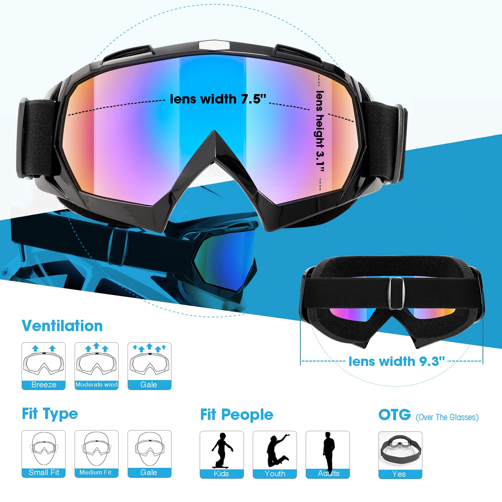 Mambaout Adult Off-Road Goggles, Wide Vision Motorcycle Goggles (2-Pack) for Men & Women