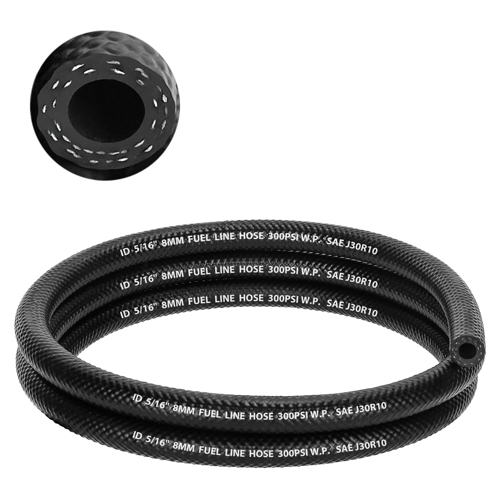kuosbiu 5/16 Fuel Line Hose, 10FT SAE 30R10 300PSI High Pressure Submersible for Automotive Fuel Systems Engines