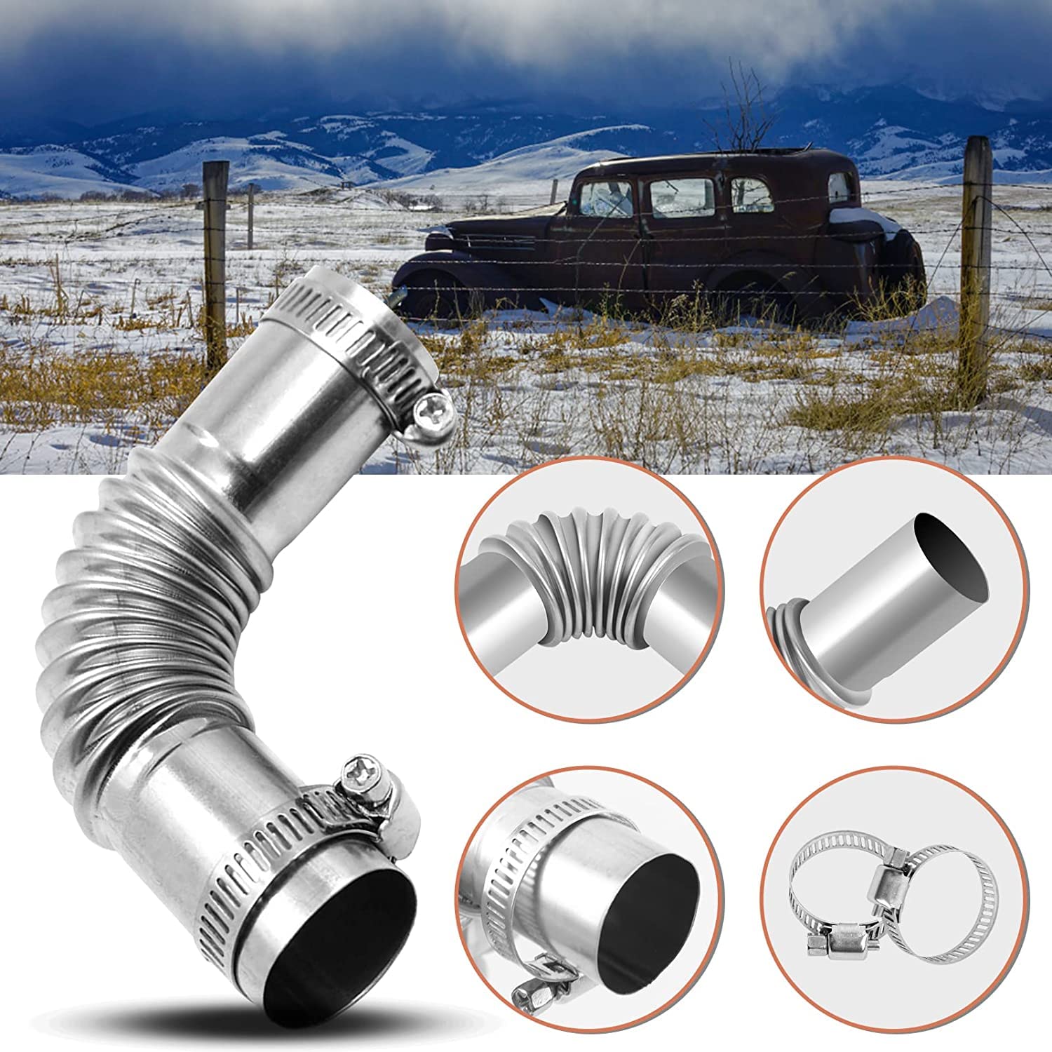25Mm Air Parking Heater Exhaust Pipe Tube Elbow Connector Stainless Steel Windproof Cap Gas Water Heater With 2 Connector For Di