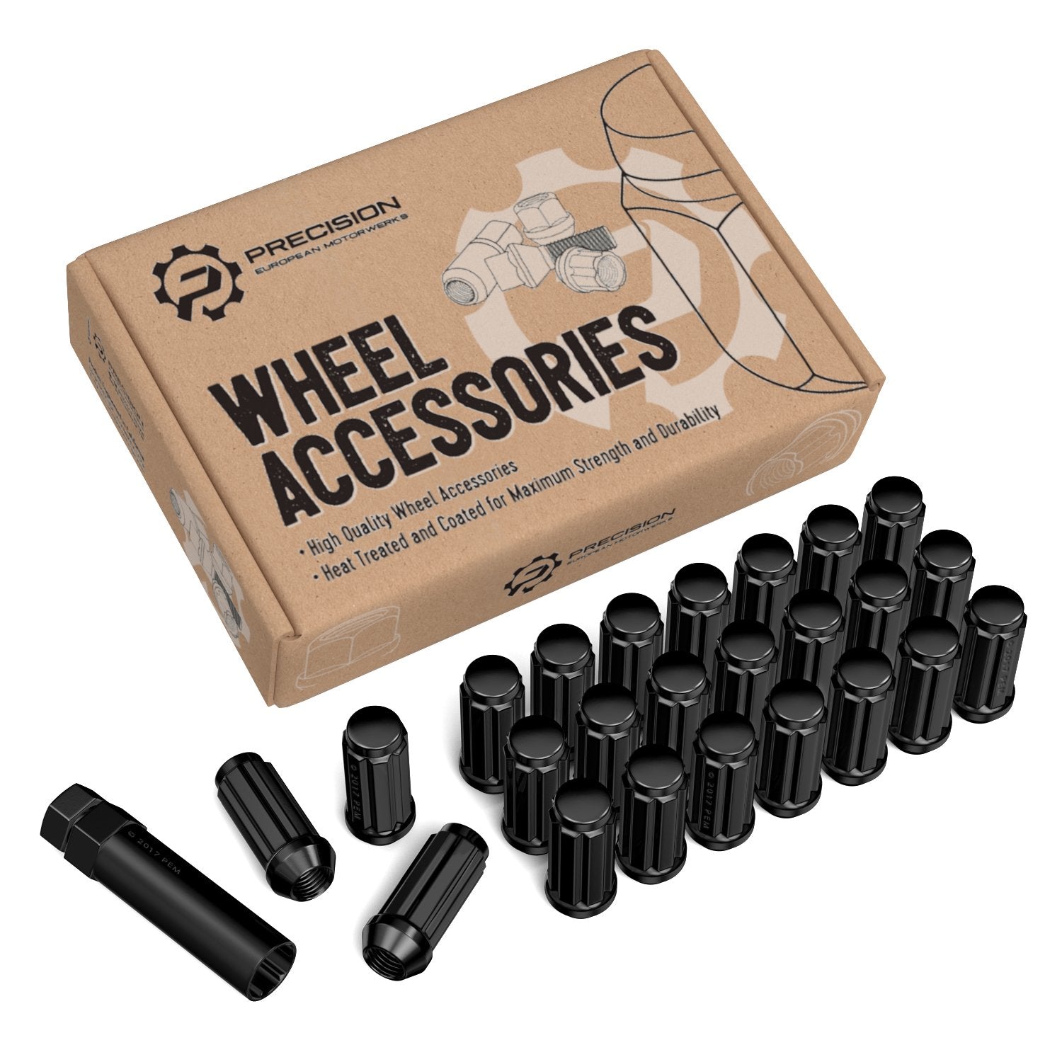 24pcs 14x1.5 Extended Spline Lug Nuts Compatible with 2018+ Jeep Wrangler JL and Ford Chevy GMC Cadillac - Includes 1 Socket Key