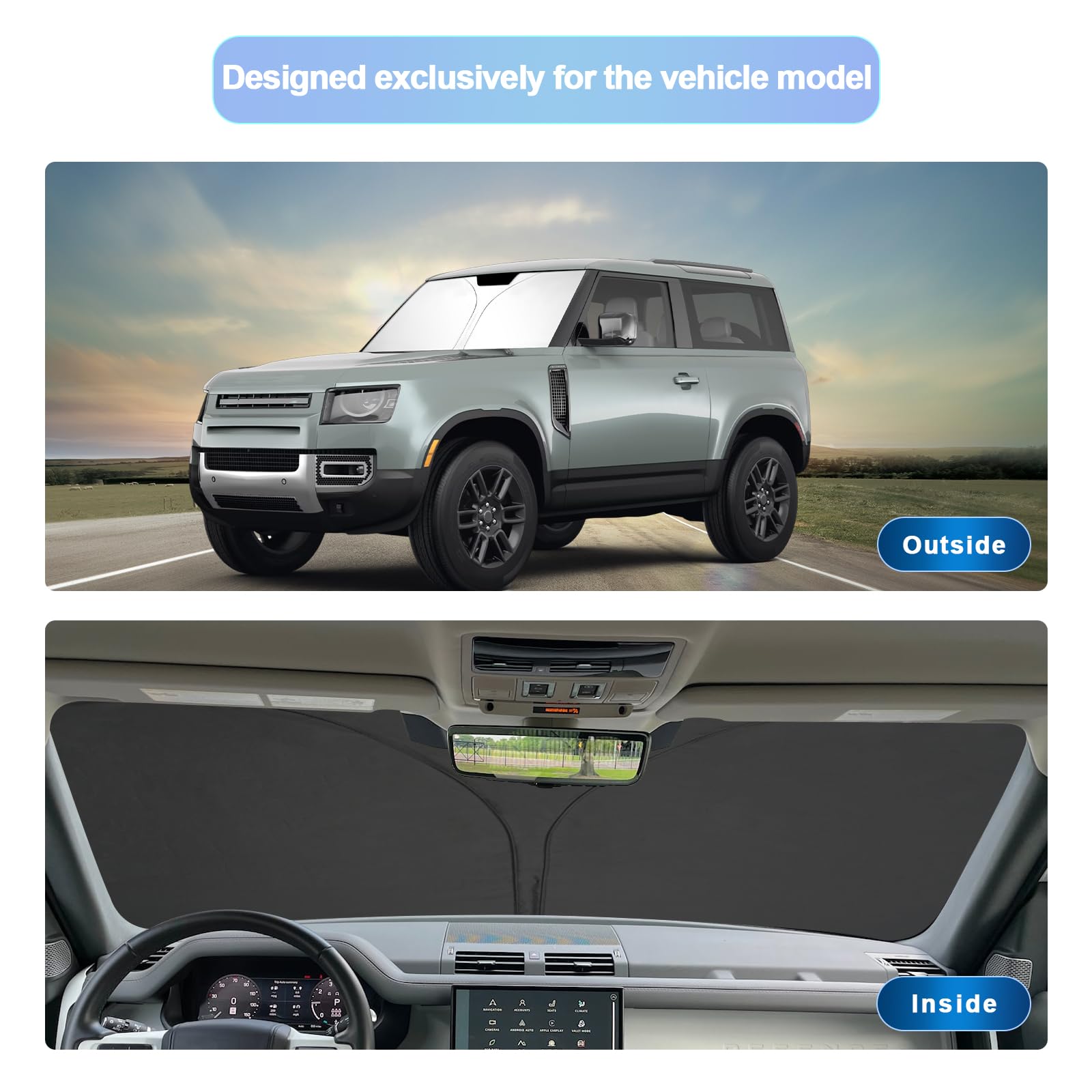 Sxcy For 2020-2023 2024 Land Rover Defender Windshield Sunshade 2022-2024 Defender 90 110 130 Accessories 2023 2024 Defender Sun Shade Foldable Sun Shield 2023 2024 Defender Sun Protector