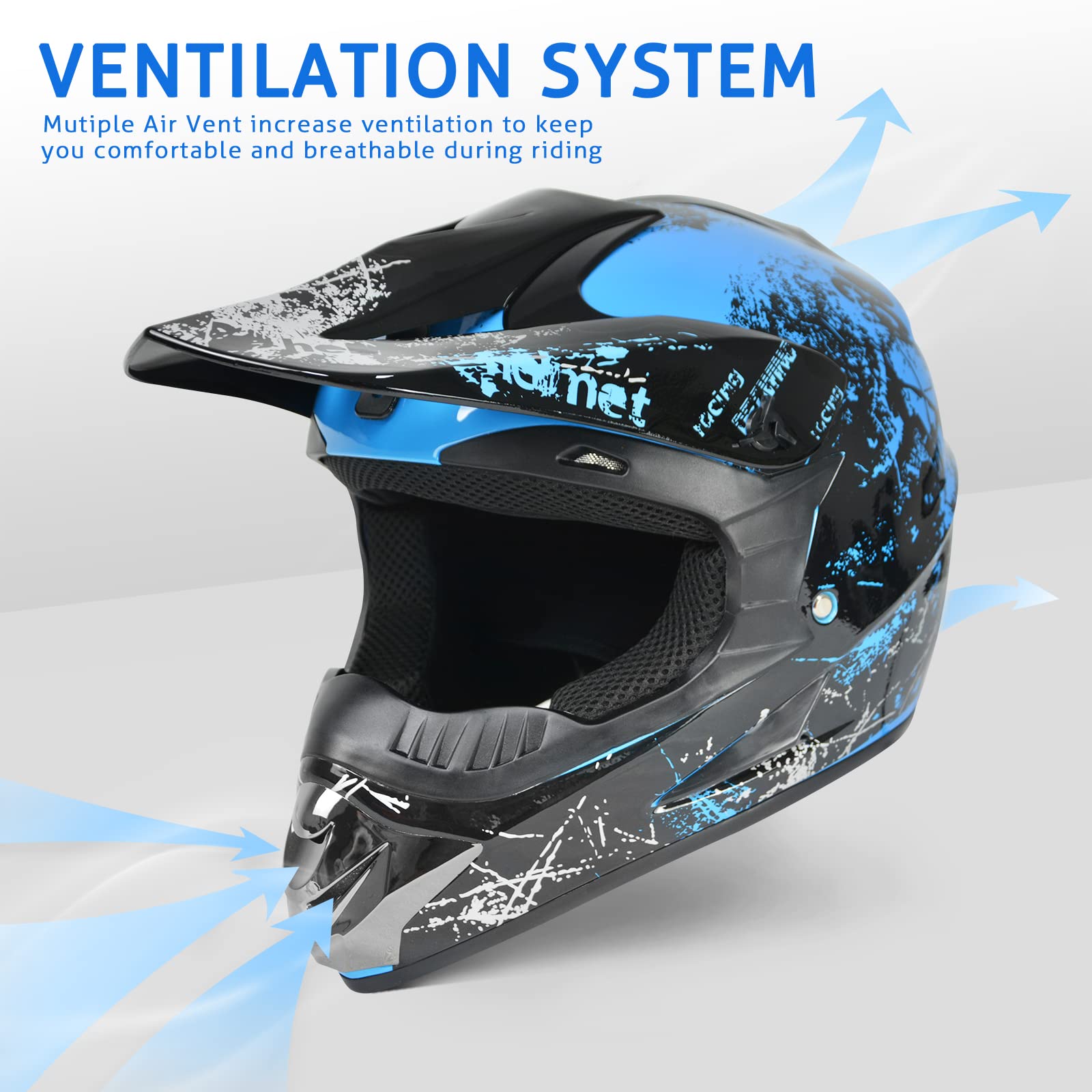 Sanqing Dirt Bike Helmets Youth Motocross, Motorcycle, Bmx, Atv, Off-Road, Kids Four Wheeler, Moutain Bike Helmets Dot Approved
