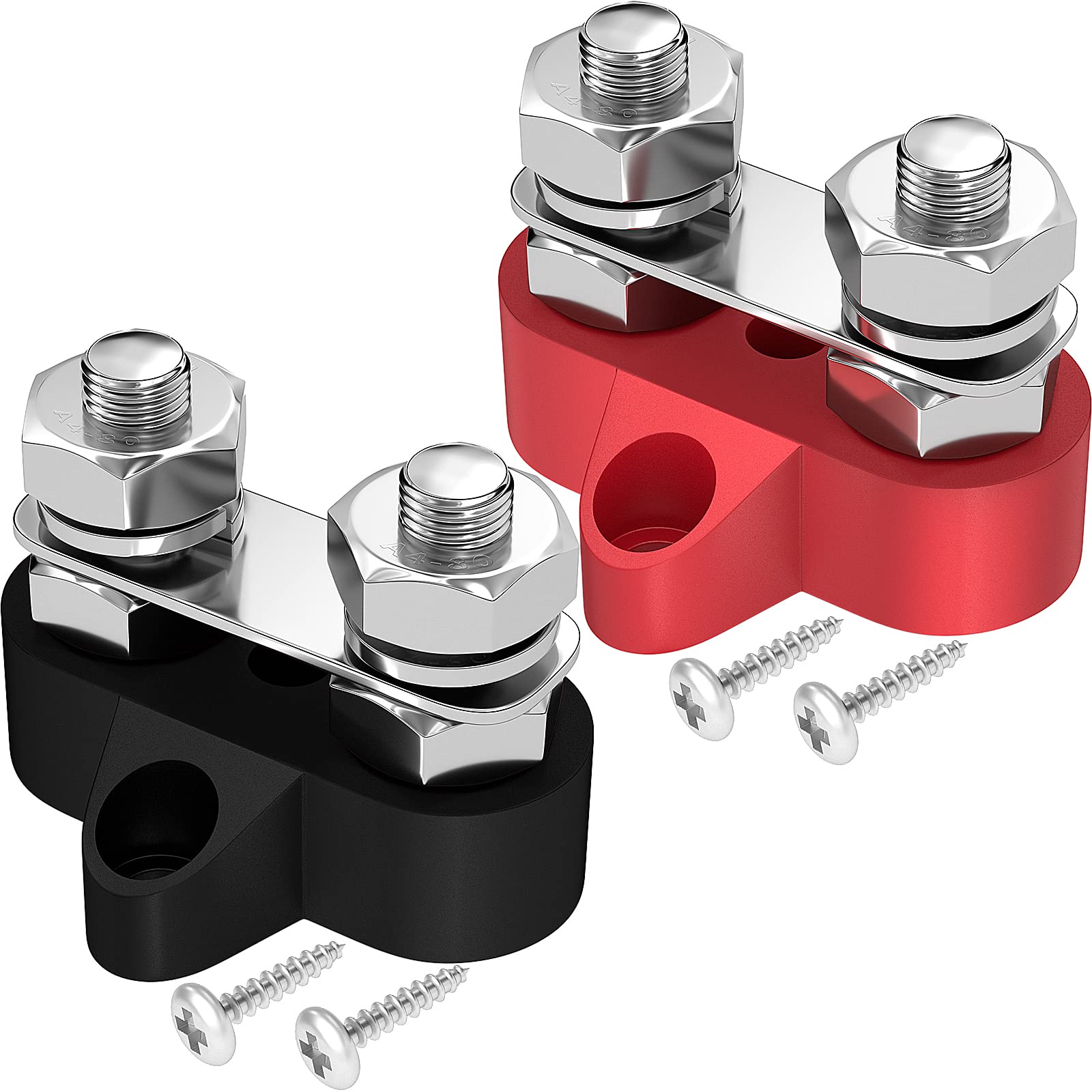 Joinfworld 5/16" Bus Bar 12V 200A Battery Wire Power Distribution Terminal Block M8 Dual Studs Junction Block Post Positive&Negative Busbar For Auto Car Marine Boat