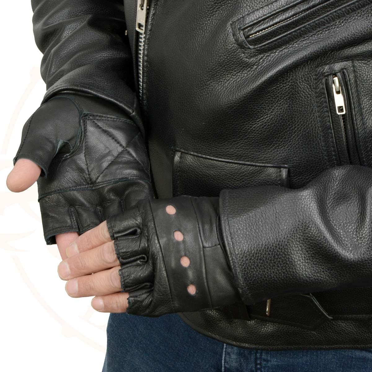 Milwaukee Leather SH216 Men's Fingerless Motorcycle Gloves, Black Leather, Gel Padded Palm, XXX-Large, Breathable Open Knuckle Design