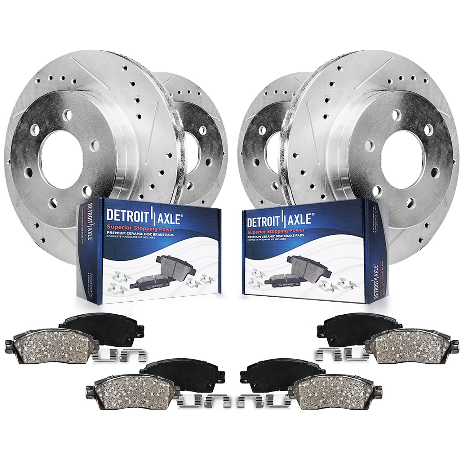 Detroit Axle - Brake Kit For Chevy Gmc Silverado Sierra 1500 Yukon Tahoe Astro Drilled & Slotted Disc Brakes Rotors Ceramic Brak