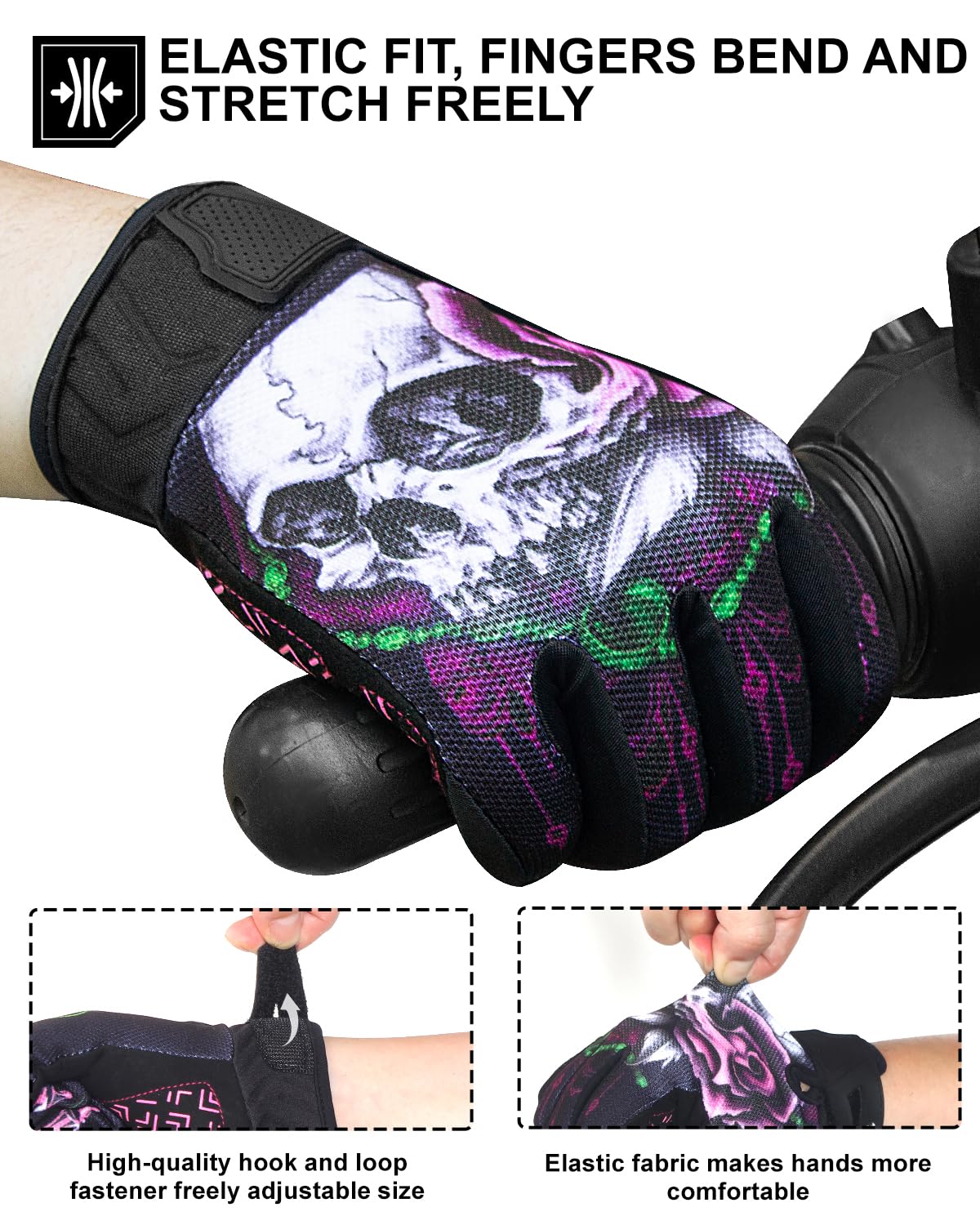 Rigwarl Motorcycle Gloves For Women - Touchscreen, Breathable Pink Skeleton Design, Non-Slip Full Finger Riding Gloves For Mount