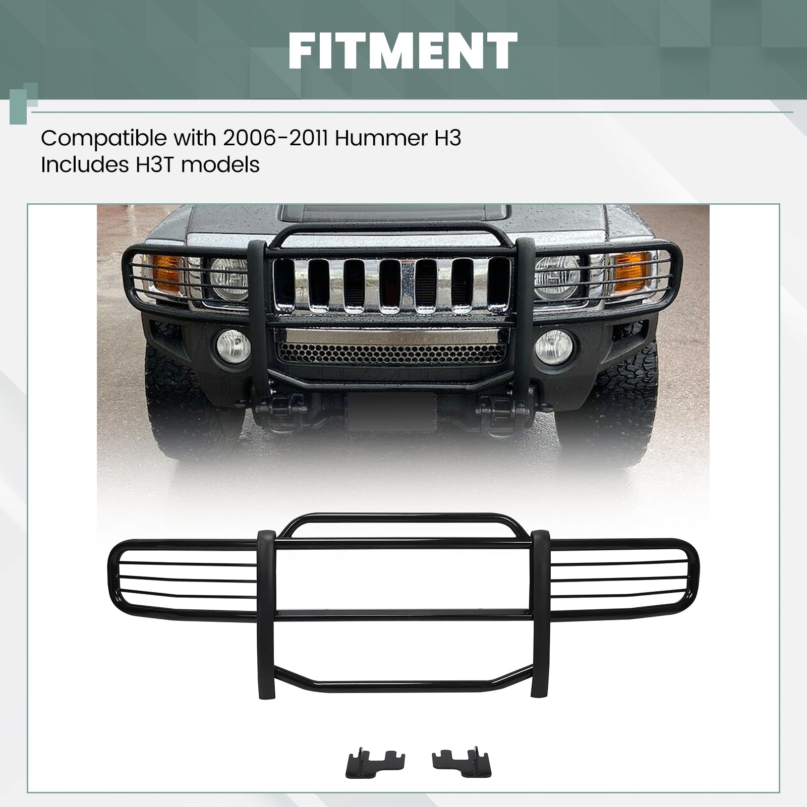 HECASA Brush Guards for 2006-2011 Hummer H3 H3T - Steel Bull Bar, Power Coated Black, Model NN354