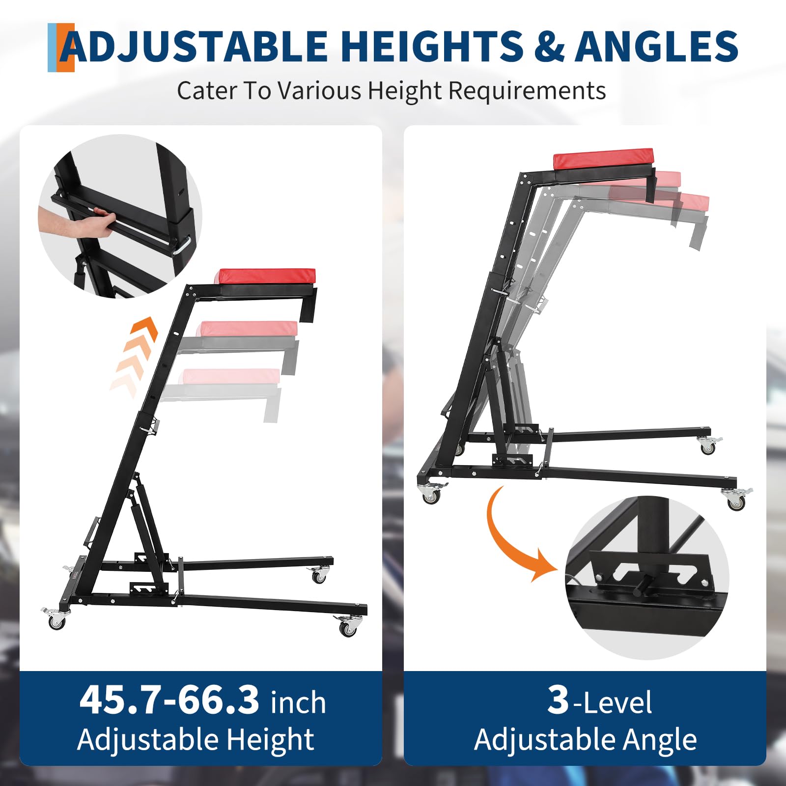 GarveeTech Foldable Automotive Creeper, 45.7"-66.3" Adjustable Height, 400lbs Capacity, Padded Deck, Locking Swivel Casters, H-Base