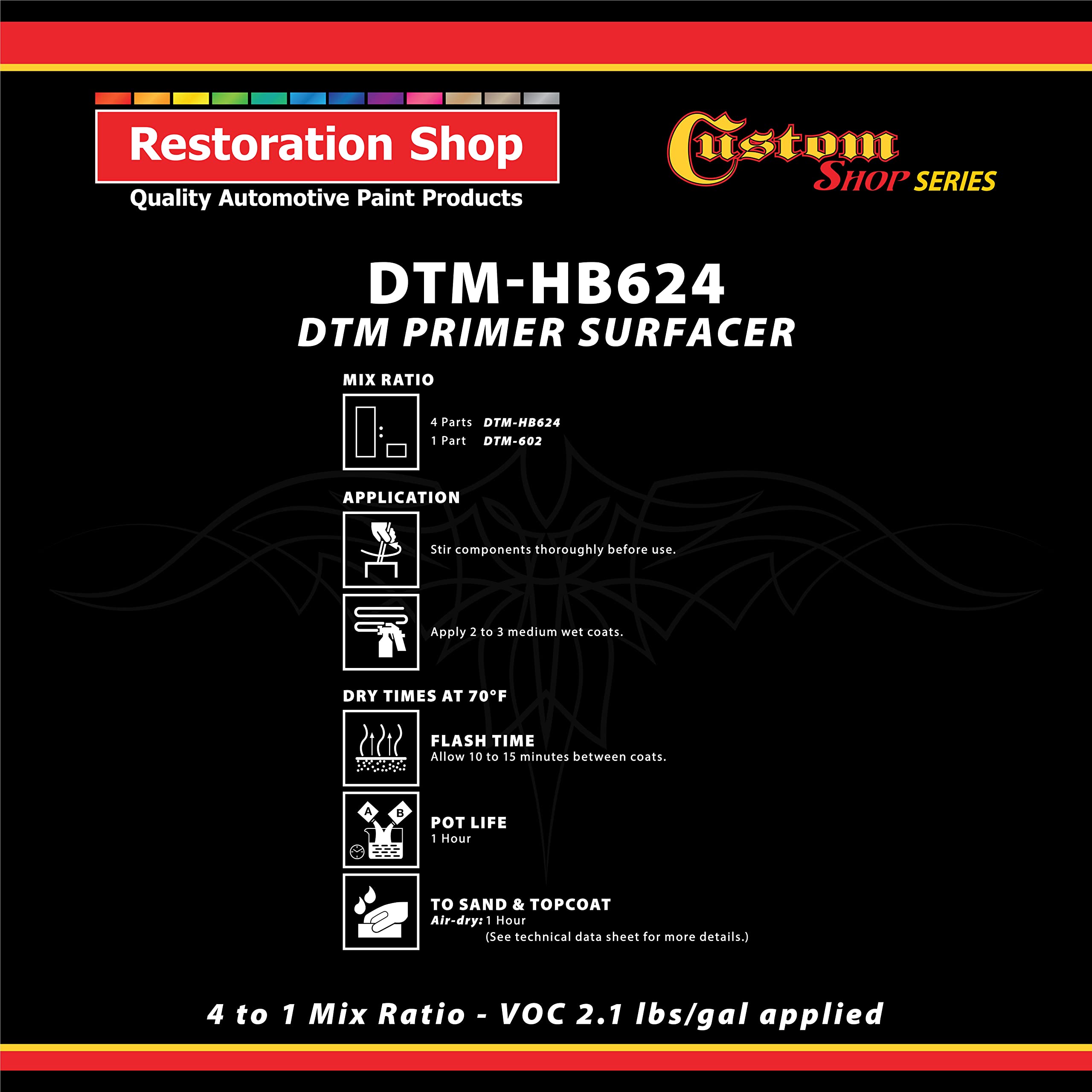 Custom Shop - Gray DTM High Build Urethane Primer Surfacer 2.1 VOC (1-1/4 Gallon Kit) High-Performance Direct to Metal Primer fo