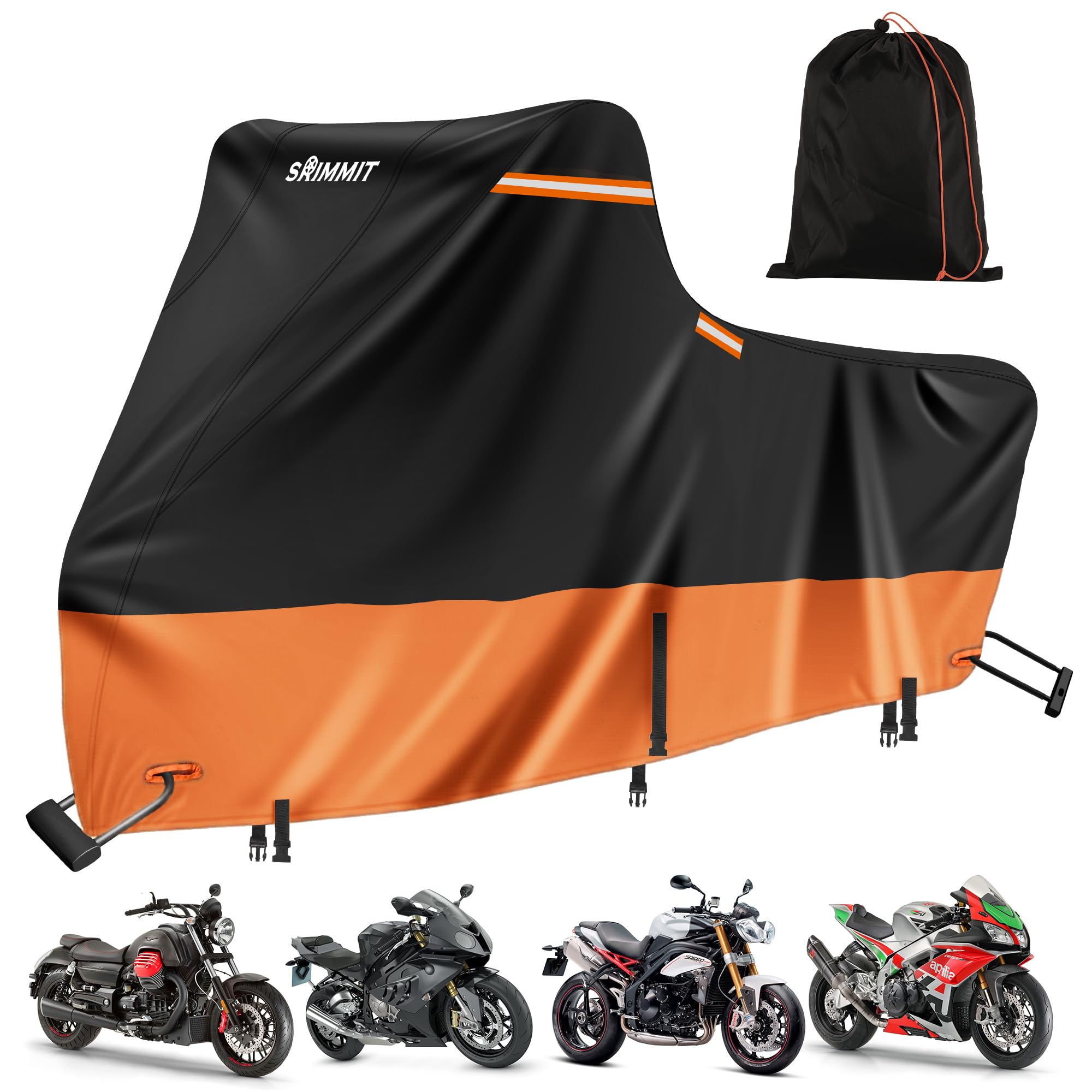 Motorcycle Cover Heavy Duty,420D Moped Cover Waterproof Outdoor With Nano Coating,5 Reflective Strips,Air Vents,3 Windproof Buck