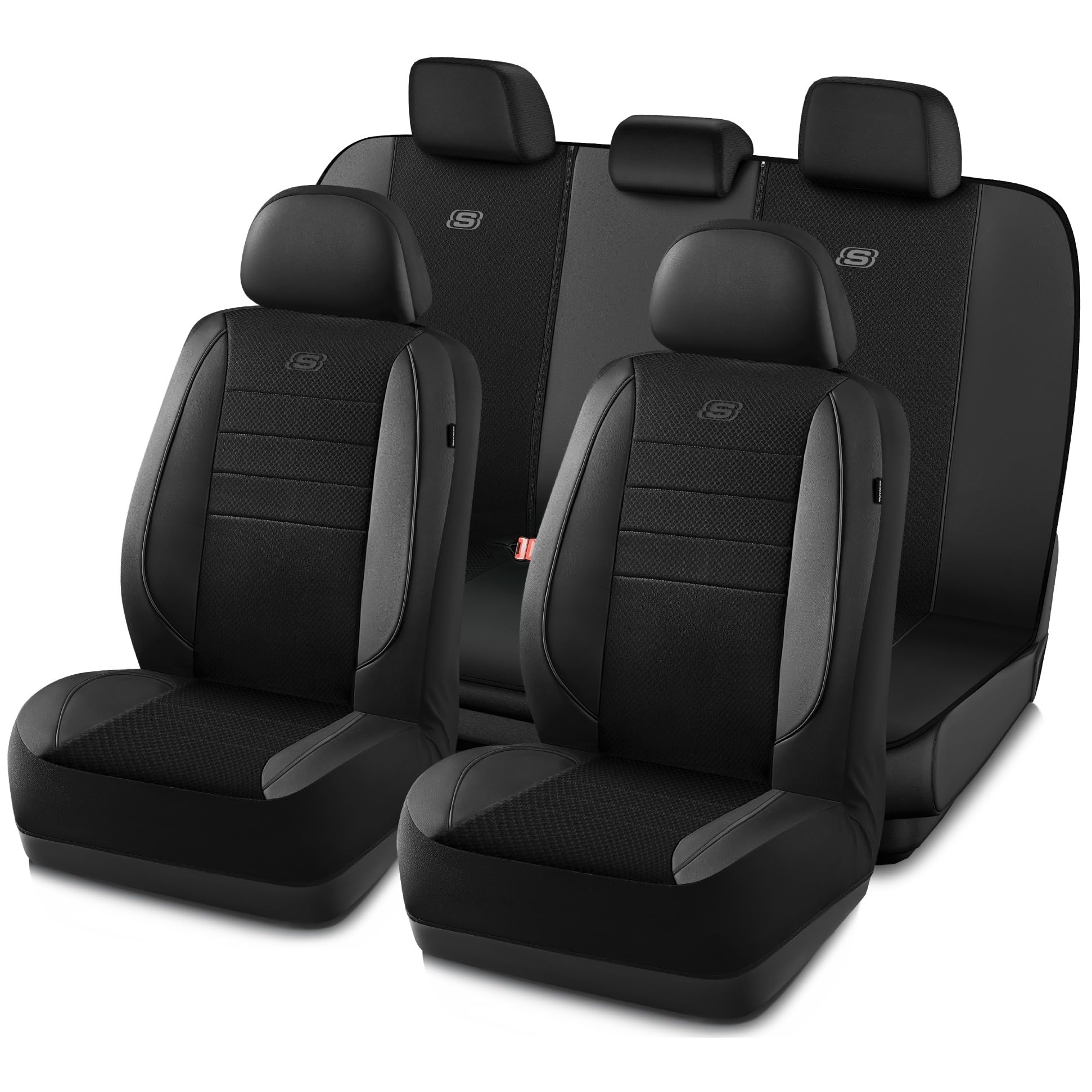 Skechers Memory Foam Car Seat Covers,Air Cool Mesh Thick Seat Covers,Piping Leather Car Seat Protector,Airbag Compatible,Automot