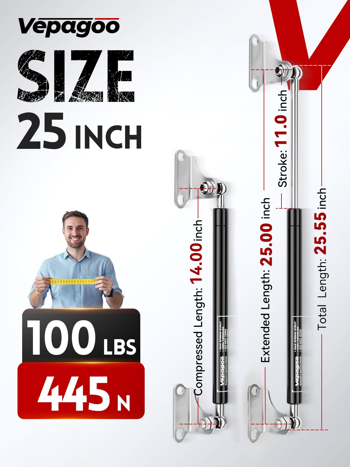 Vepagoo 25 Inch Gas Struts 100Lb/445N for RV Bed Storage Door Lift Support, Heavy Lid Duty Springs, 2pcs