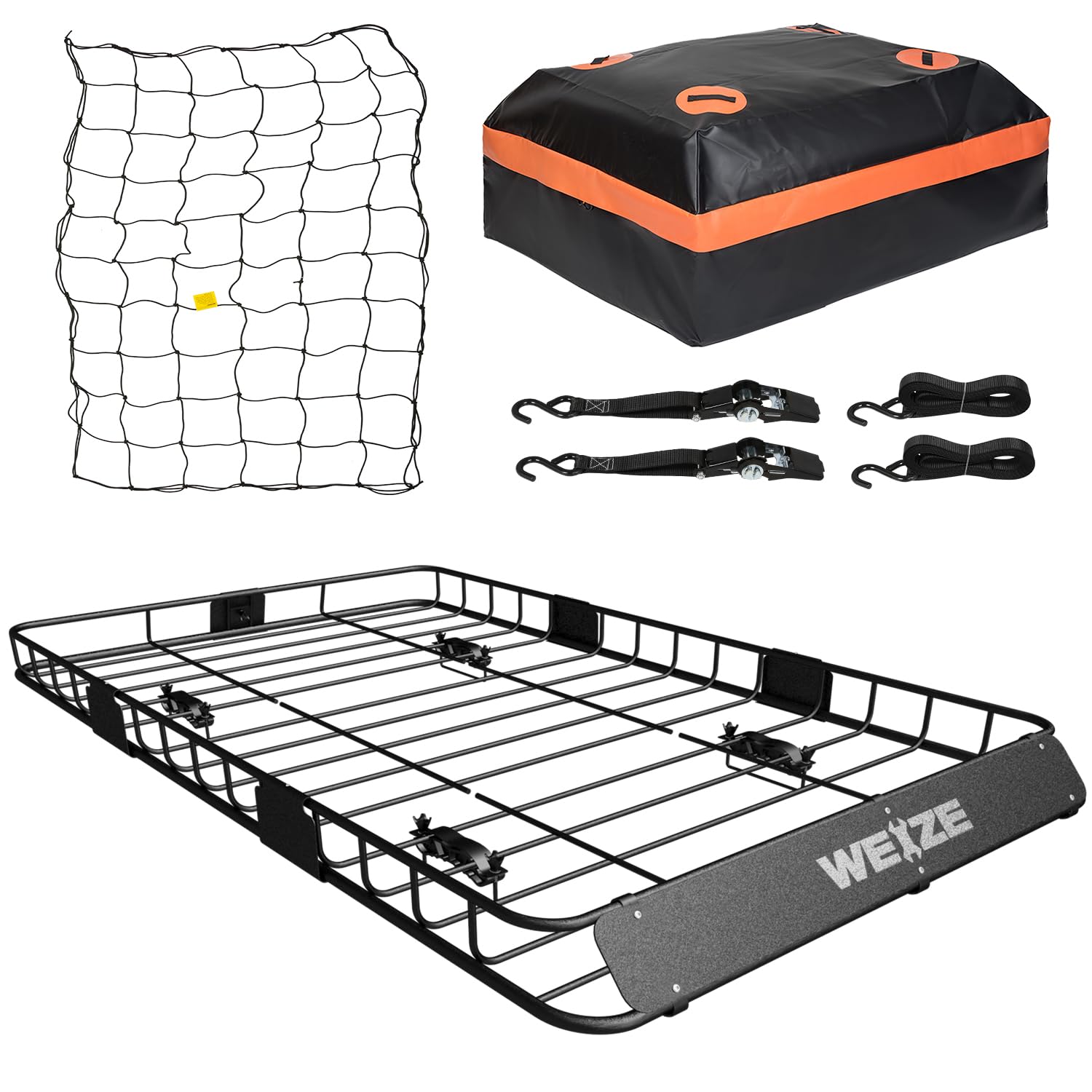 WEIZE Heavy Duty Roof Rack Cargo Carrier Basket, 54"x34", Alloy Steel, 150lb Capacity, Includes Waterproof Bag & Tie Down Strap