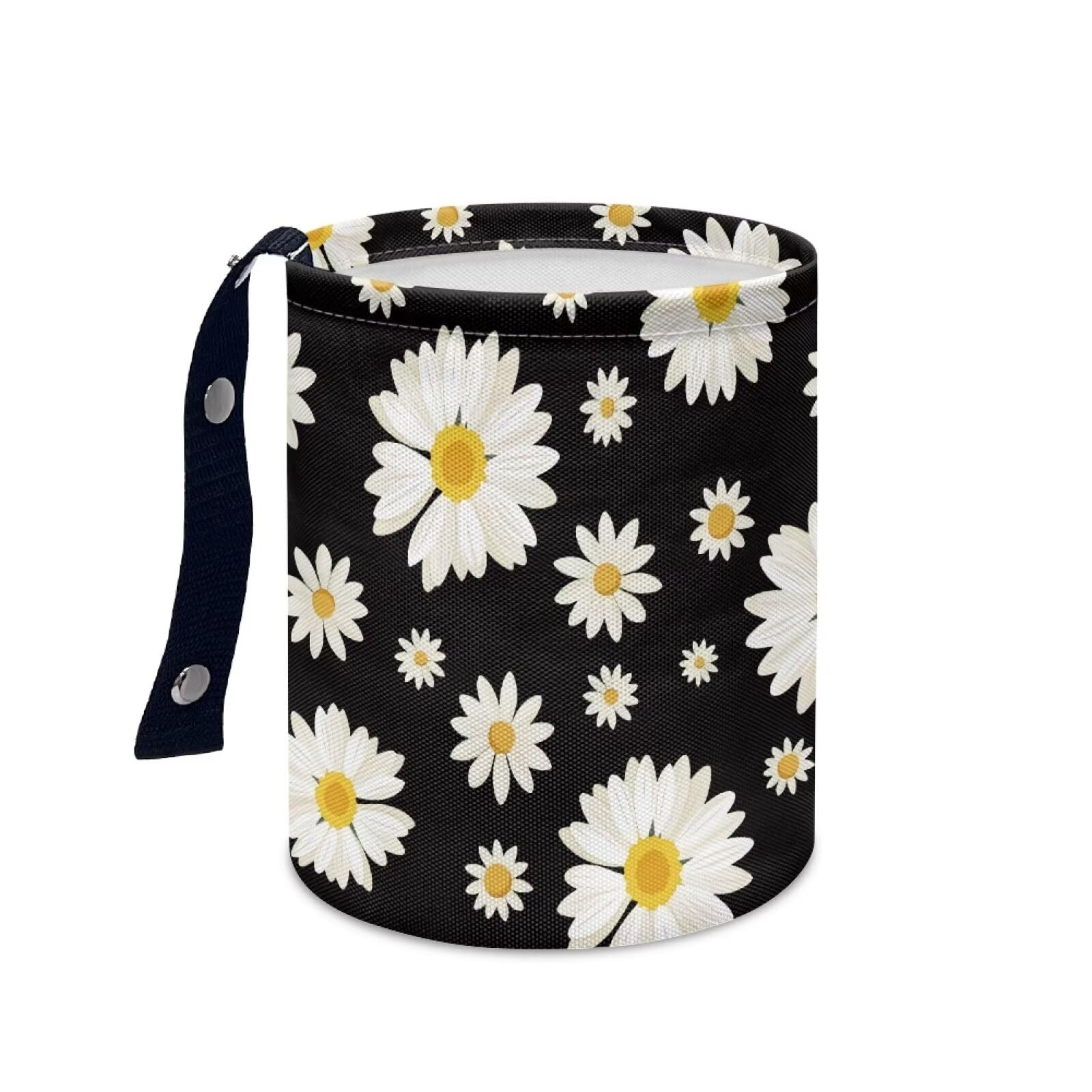 Brosoneto Cute Daisy Print Portable Car Garbage Bin Reusable Collapsible Hanging Portable Dustbin Bin Waste Basket Car Accessori