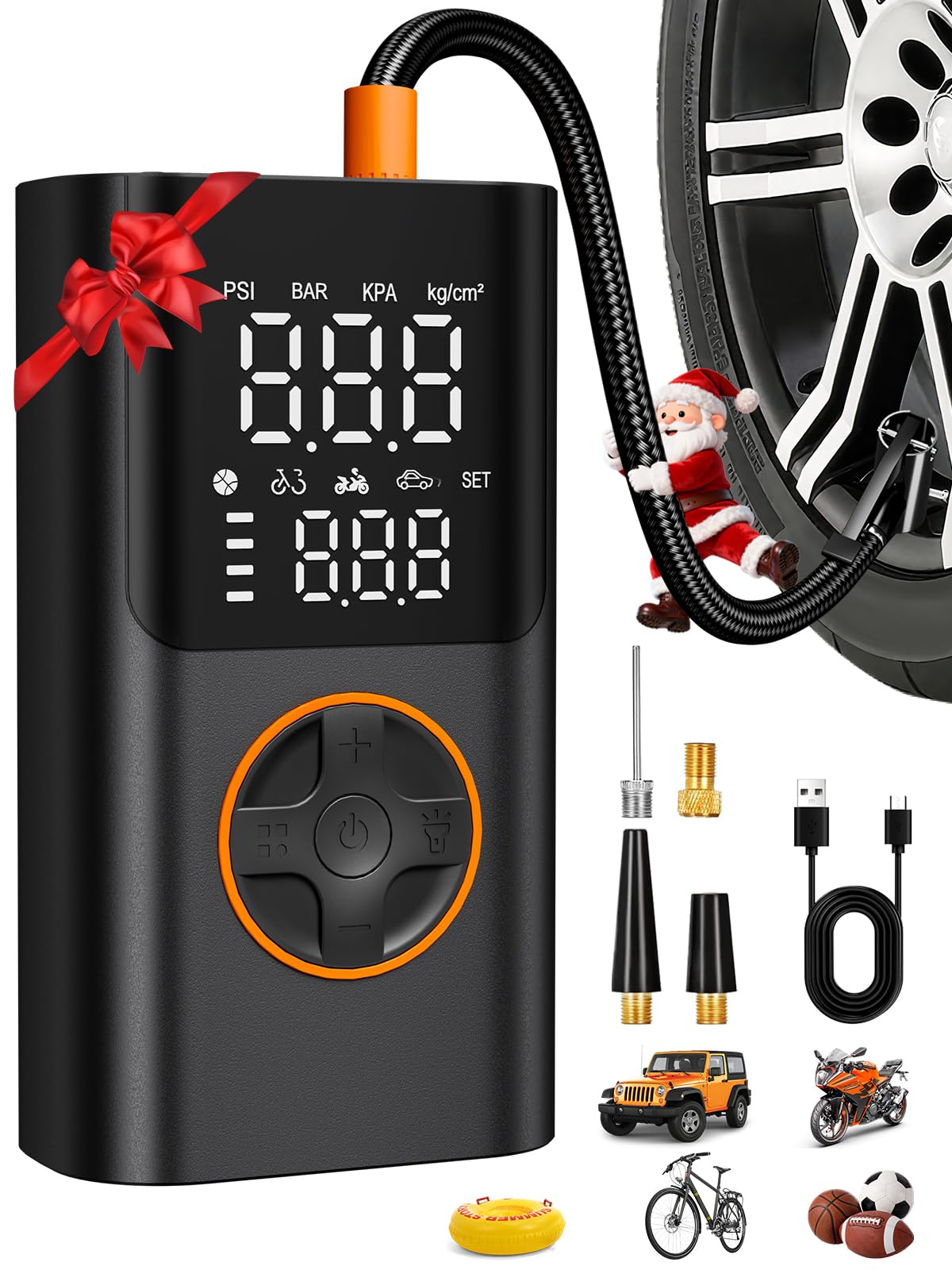 AIRSURE Tire Inflator Portable Air Compressor, Bike Pump with Gauge and USB Charging Output, 150PSI Fast Inflation Portable Tire