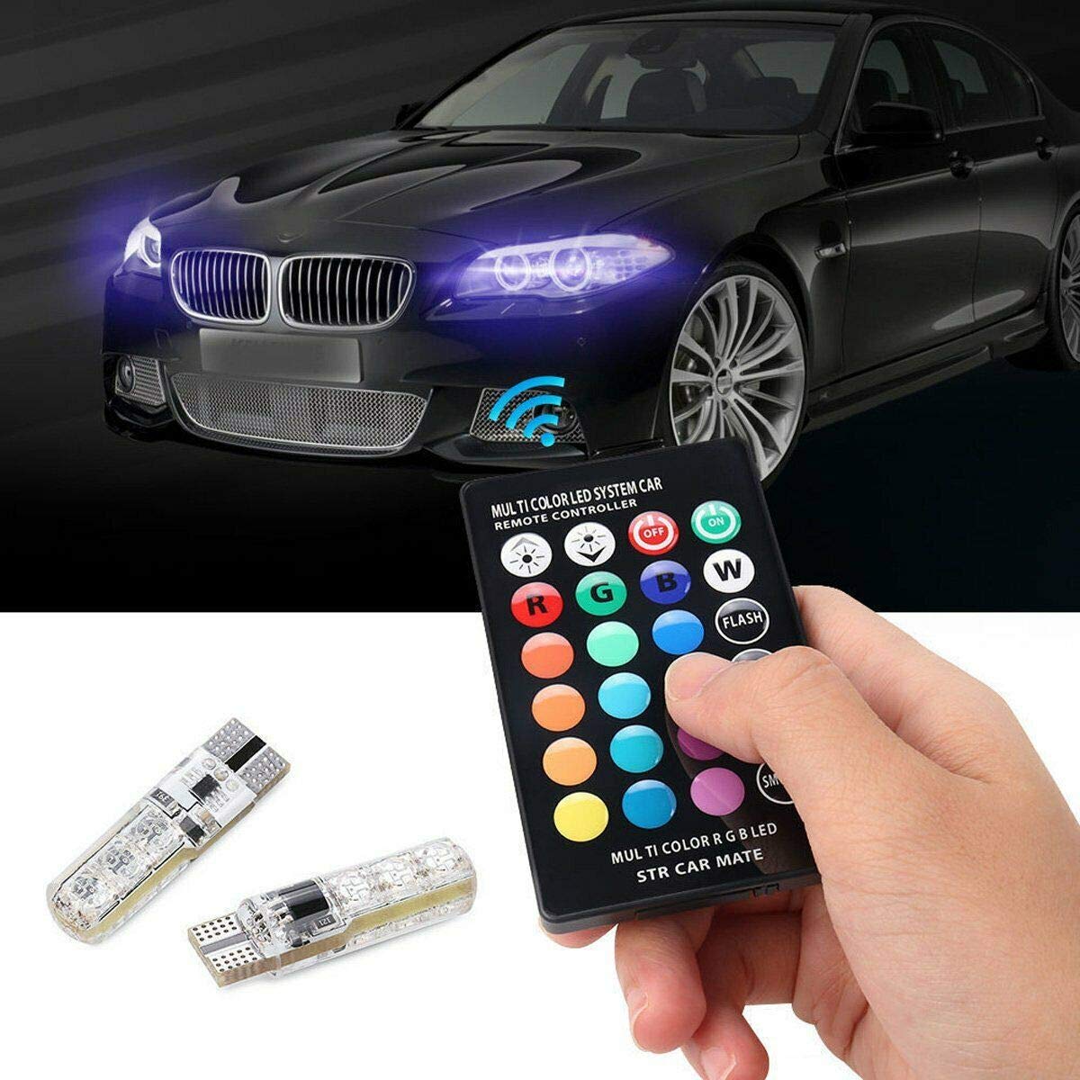 ICBEAMER T10 RGB LED Bulbs - Remote Control, 16 Colors, Polycarbonate, Pack of 1 Set for Map/Dome/License Plate/Parking